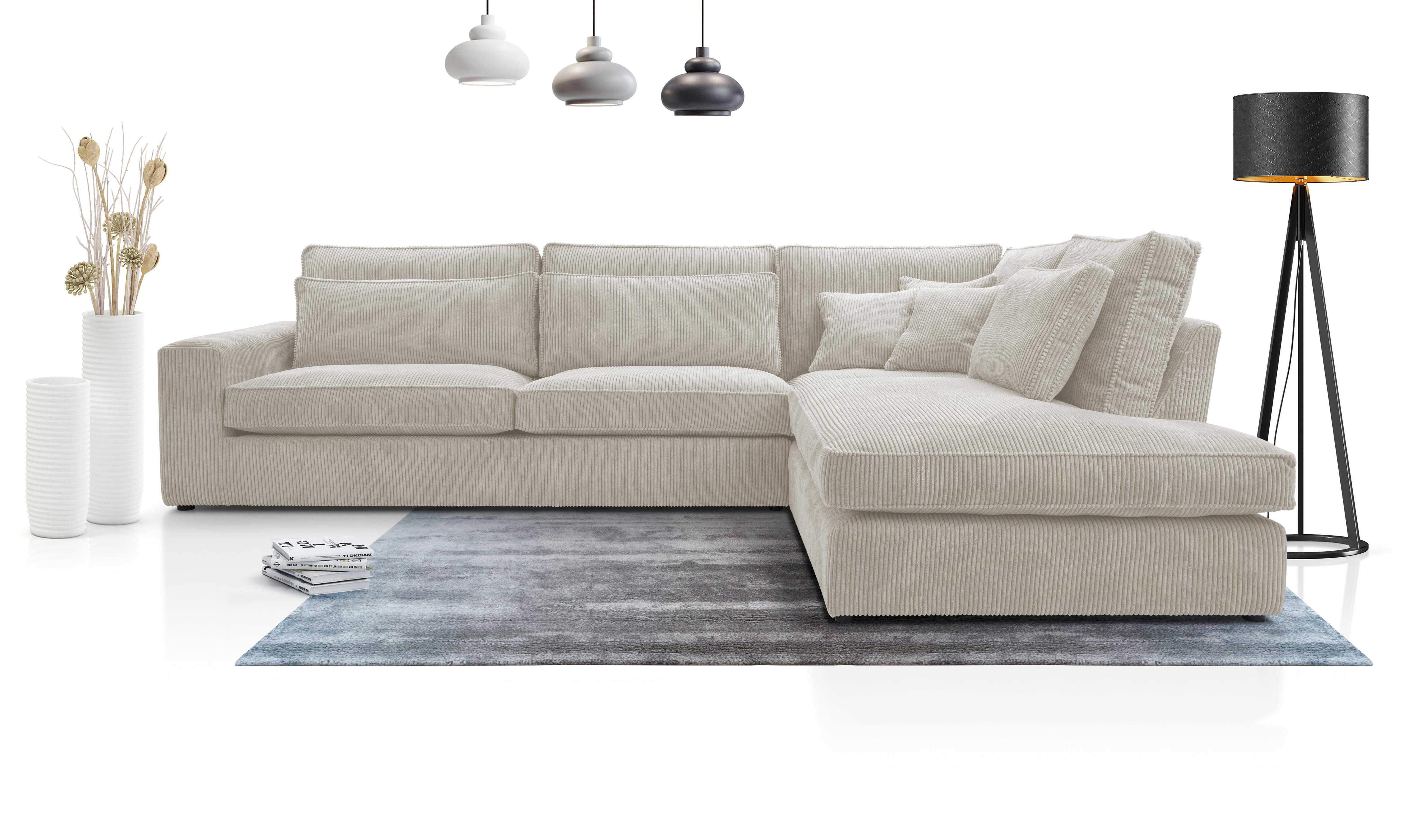 Compleo Ecksofa LAMINE, L-Form Wohnzimmersofa, Velours, Ecke 314 Beige große aus cm L