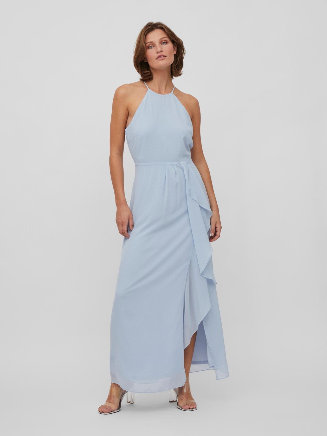 Blau Hochzeitsgast Kleid Maxi (lang) Abschluss VIMILINA Vila 5478 Dress in Shirtkleid Kentucky Blue