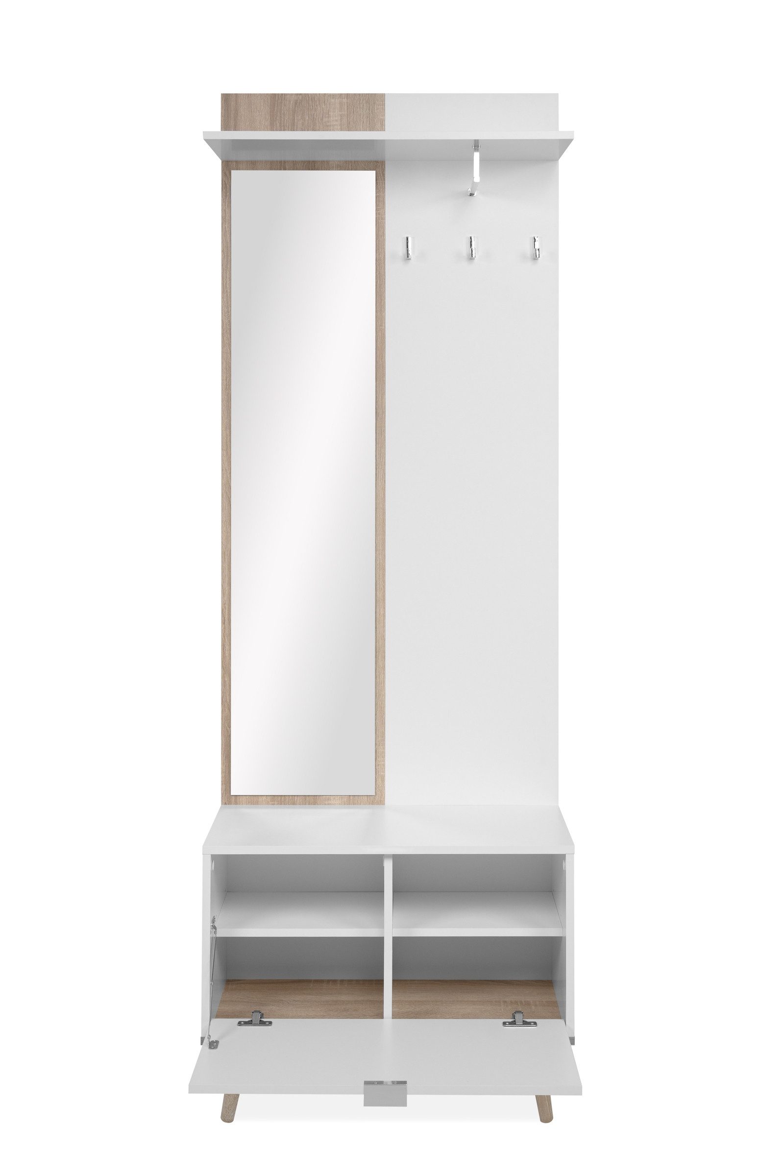 freiraum Kompaktgarderobe Göteborg in weiß / Dekor Sonoma Eiche - 68x195x32cm (BxHxT)
