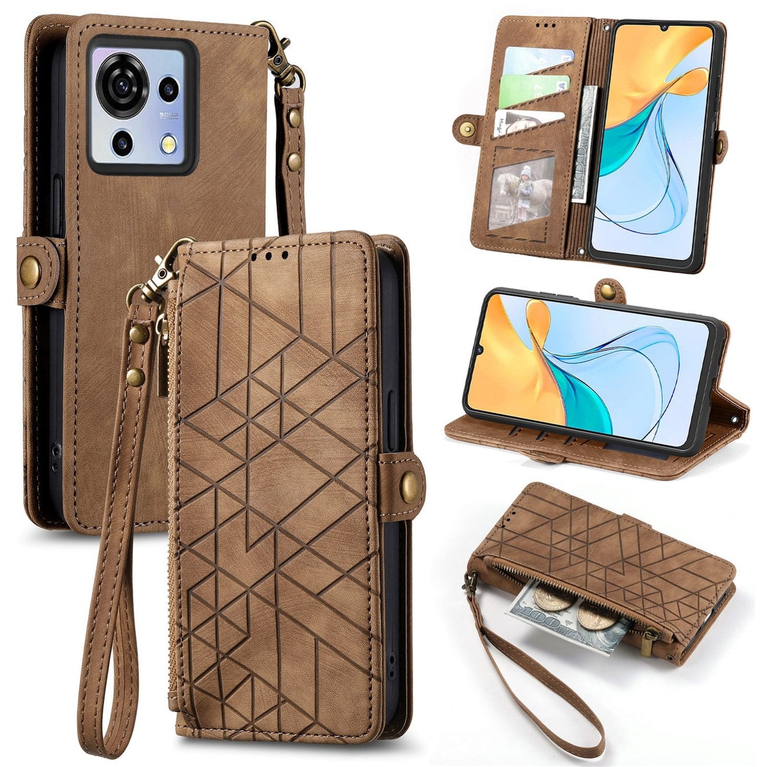 Wigento Handyhülle Für ZTE Blade V50 Vita Kunstleder Zipper Wallet Tasche Schlaufe Schutz