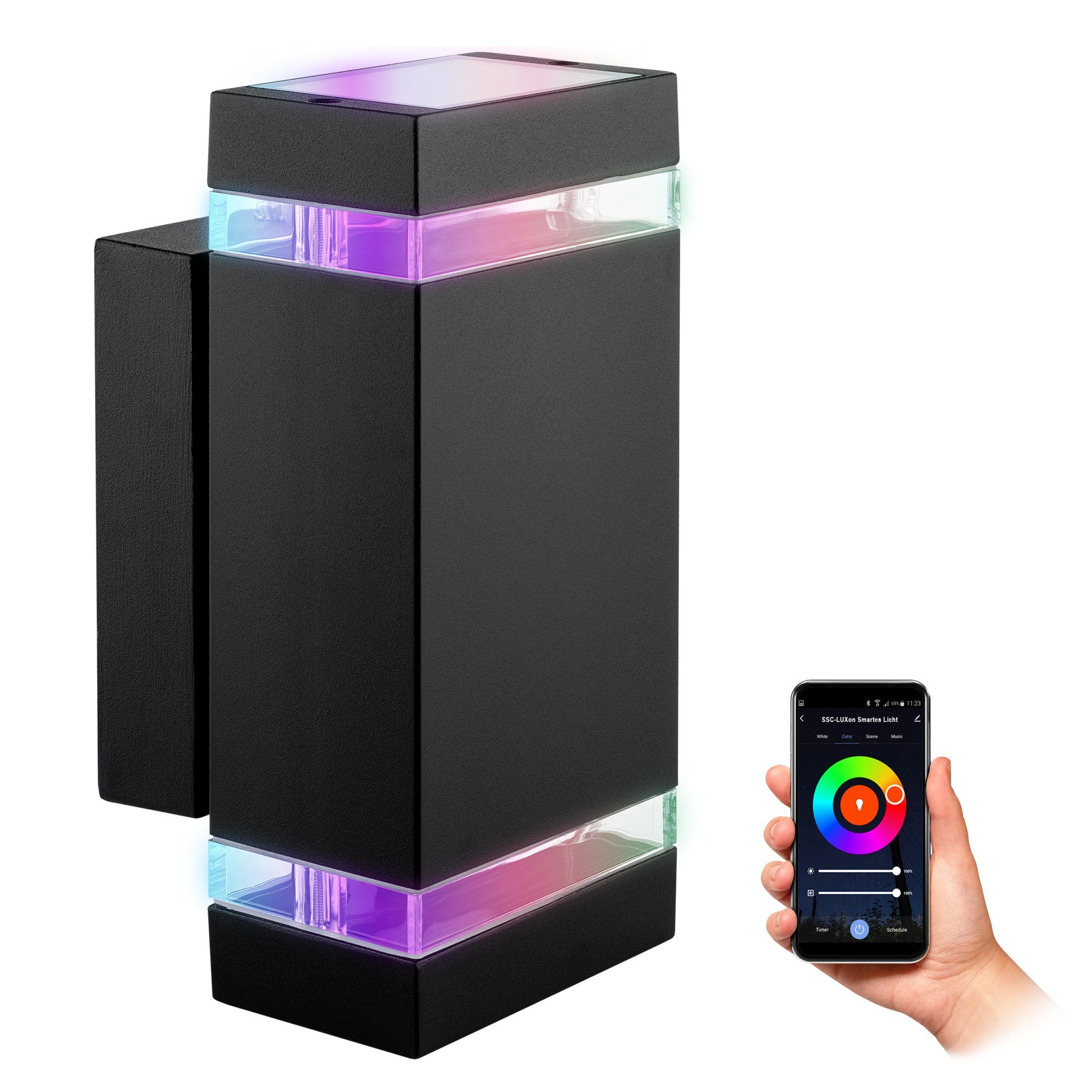 Wandleuchte Down 2x & GU10, mit Up RGB schwarz Smart RGB IP44 SSC-LUXon Aufbaustrahler LED ZORA Aussen