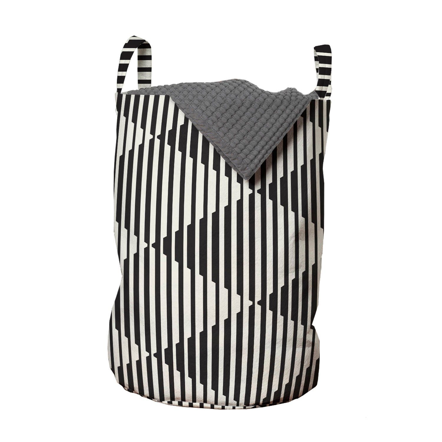Abakuhaus Wäschesäckchen Wäschekorb mit Griffen Kordelzugverschluss für Waschsalons, Geometrisch Monochrome Vertikale Kunst