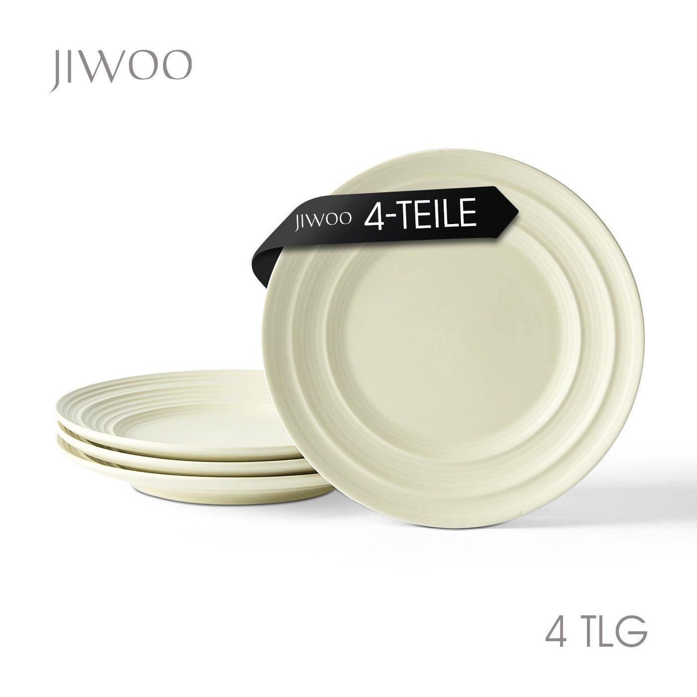 JIWOO Teller 4er Ø21,4cm, Salatteller Frühstücksteller Pastateller Dessertteller, (4 St), Keramik Hochwertiges Tellerset Gelb Mikrowellen spülmaschinenfest