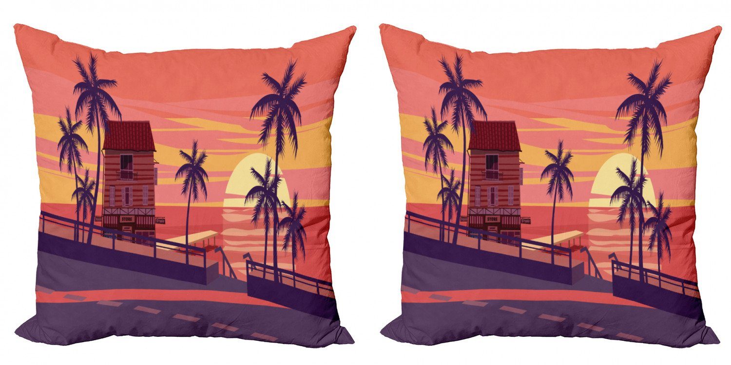 Kissenbezüge Modern Accent Doppelseitiger Digitaldruck, Abakuhaus (2 Stück), Insel-Party Sonnenuntergang von der Straße | Kissenbezüge