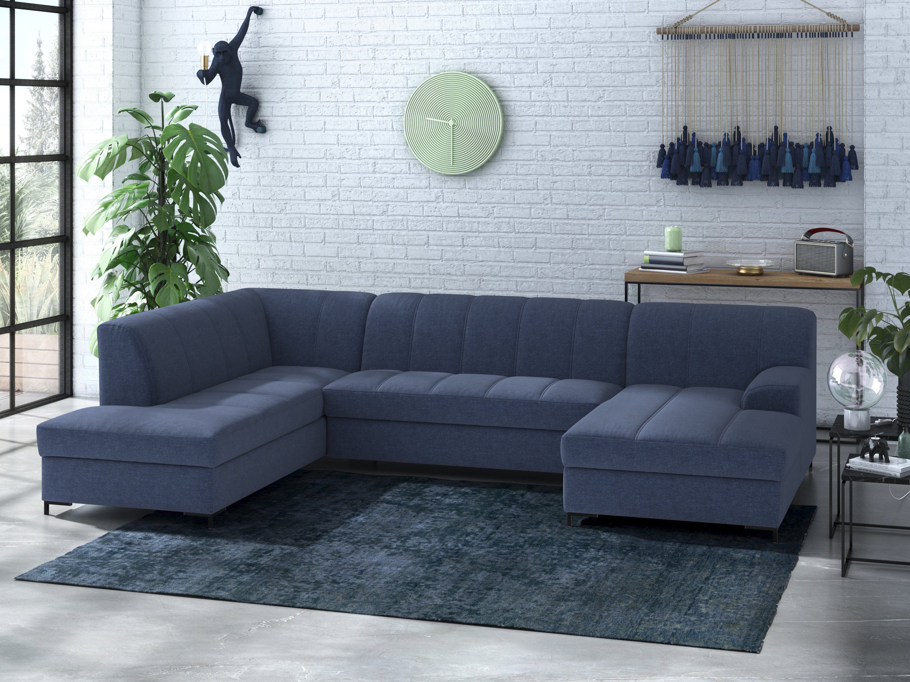 Home affaire Wohnlandschaft Balme, moderne Formensprache, zeitloses Design, U-Form, Inkl. Zierkissen, wahlweise mit Bettfunktion