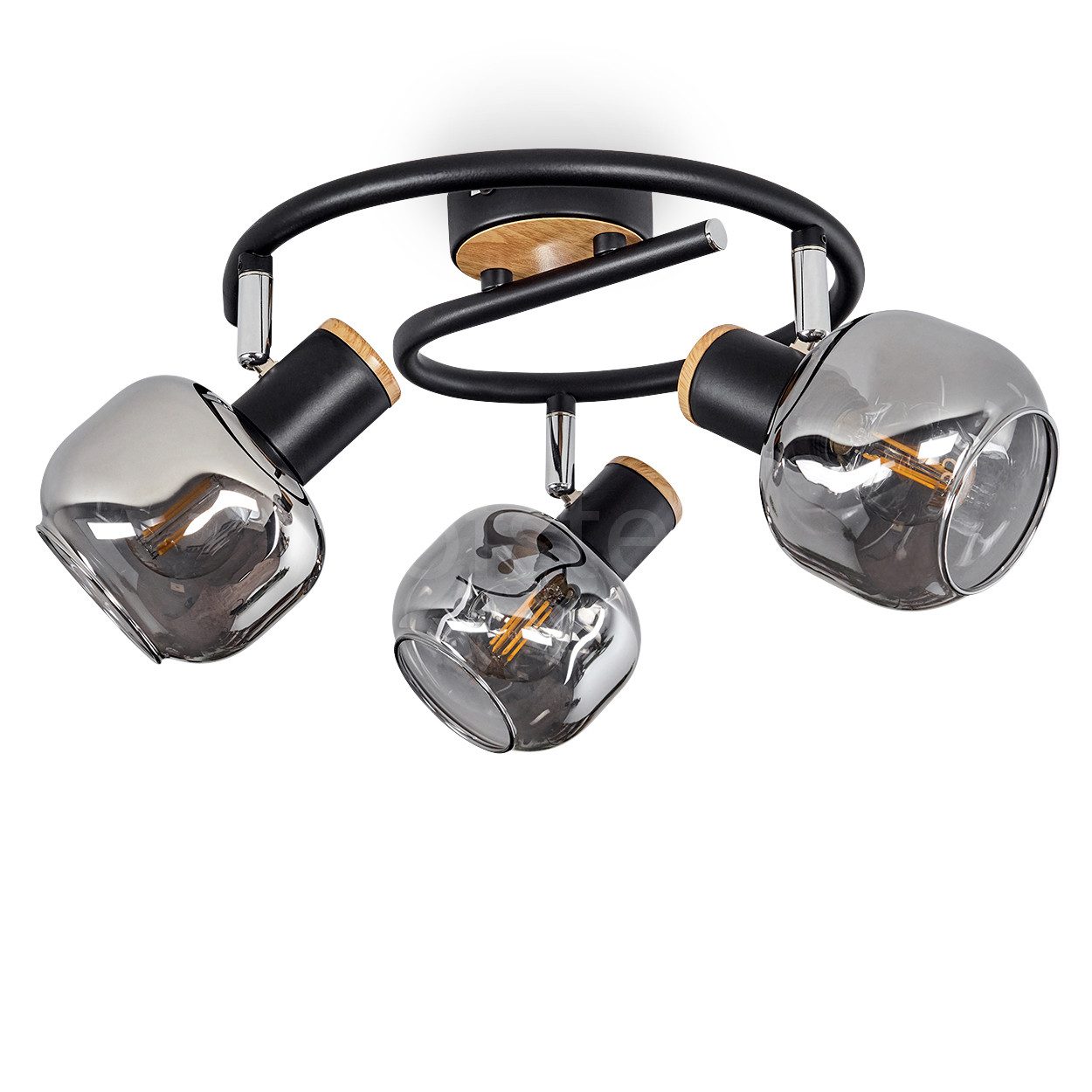 hofstein Deckenleuchte Deckenlampe Metall/MDF/Glas in Schwarz/Chrom/Holzopt günstig online kaufen