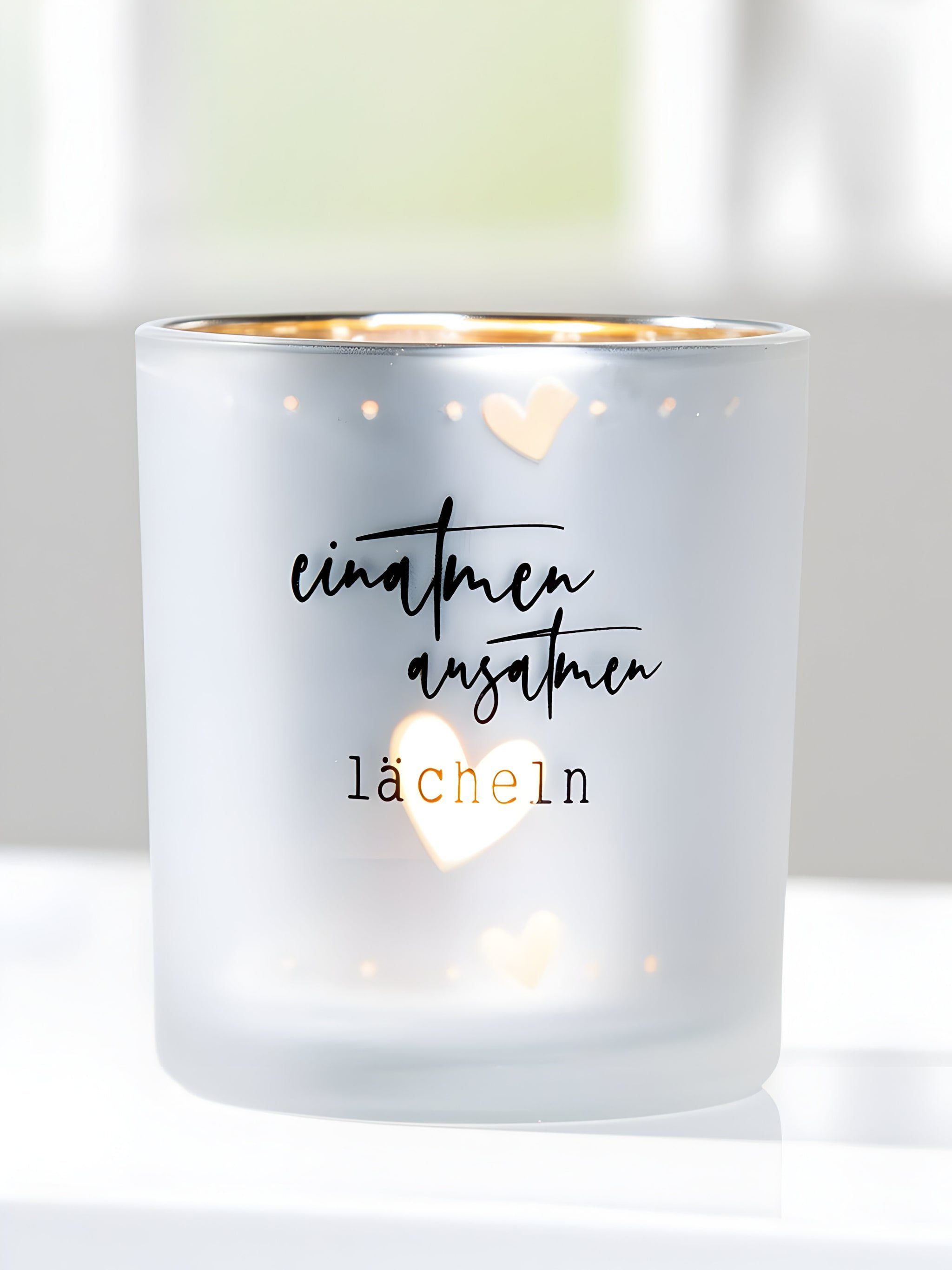 GILDE Teelichthalter Glas Windlicht einatmen/ausatmen/lächeln (Einzelartike günstig online kaufen