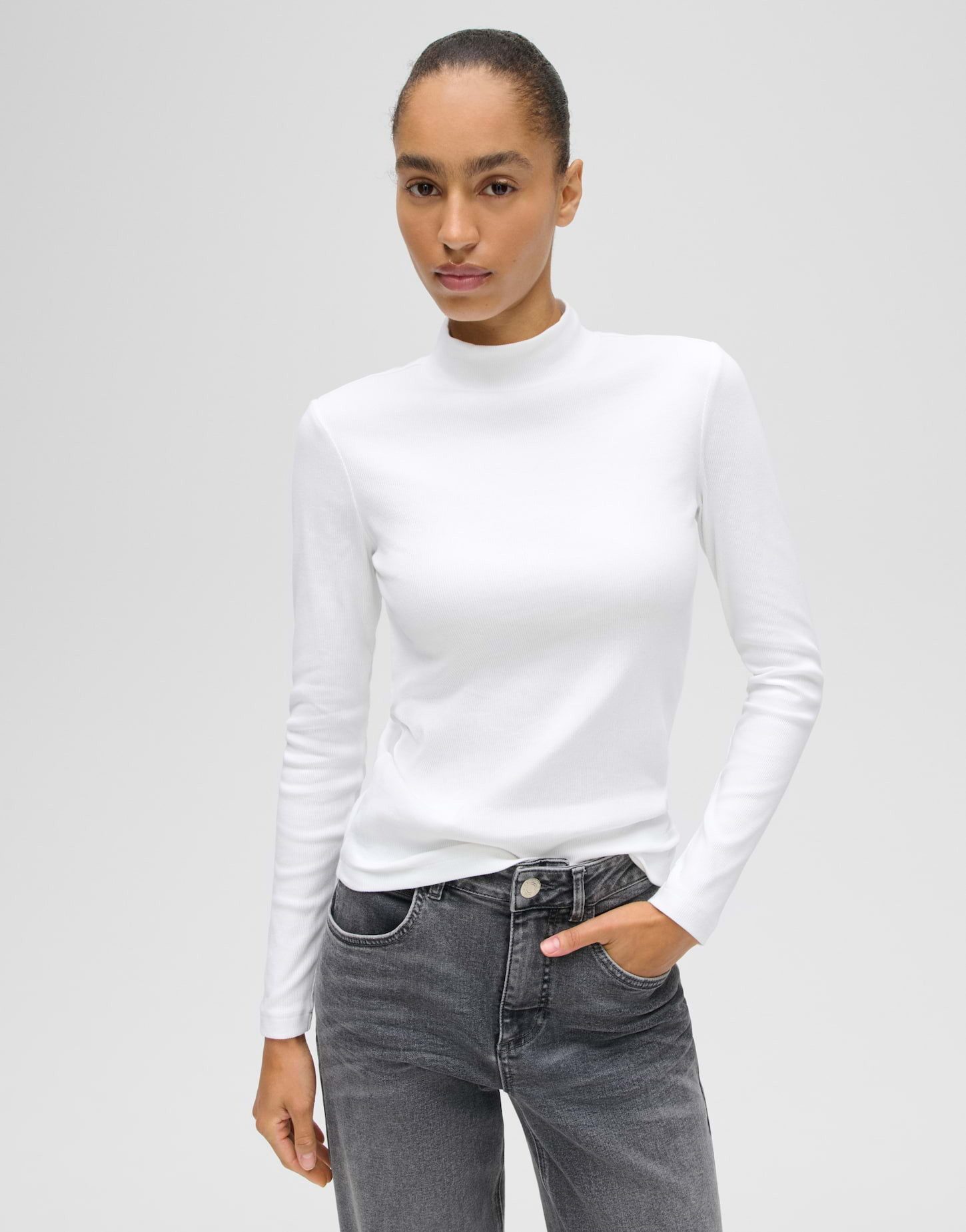 OPUS Longsleeve Somy rib aus weichem Jersey Gerader Schnitt mit Rollkragen und feiner Rippung
