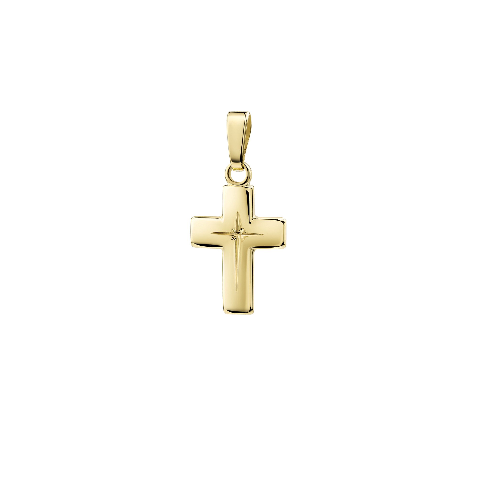 JEVELION Kette mit Anhänger kleiner Kreuzanhänger 585 Gold + Kreuzgravur - Taufkreuz (Goldkreuz, für Damen und Kinder), Mit Kette vergoldet- Länge wählbar 36 - 70 cm oder ohne Kette.