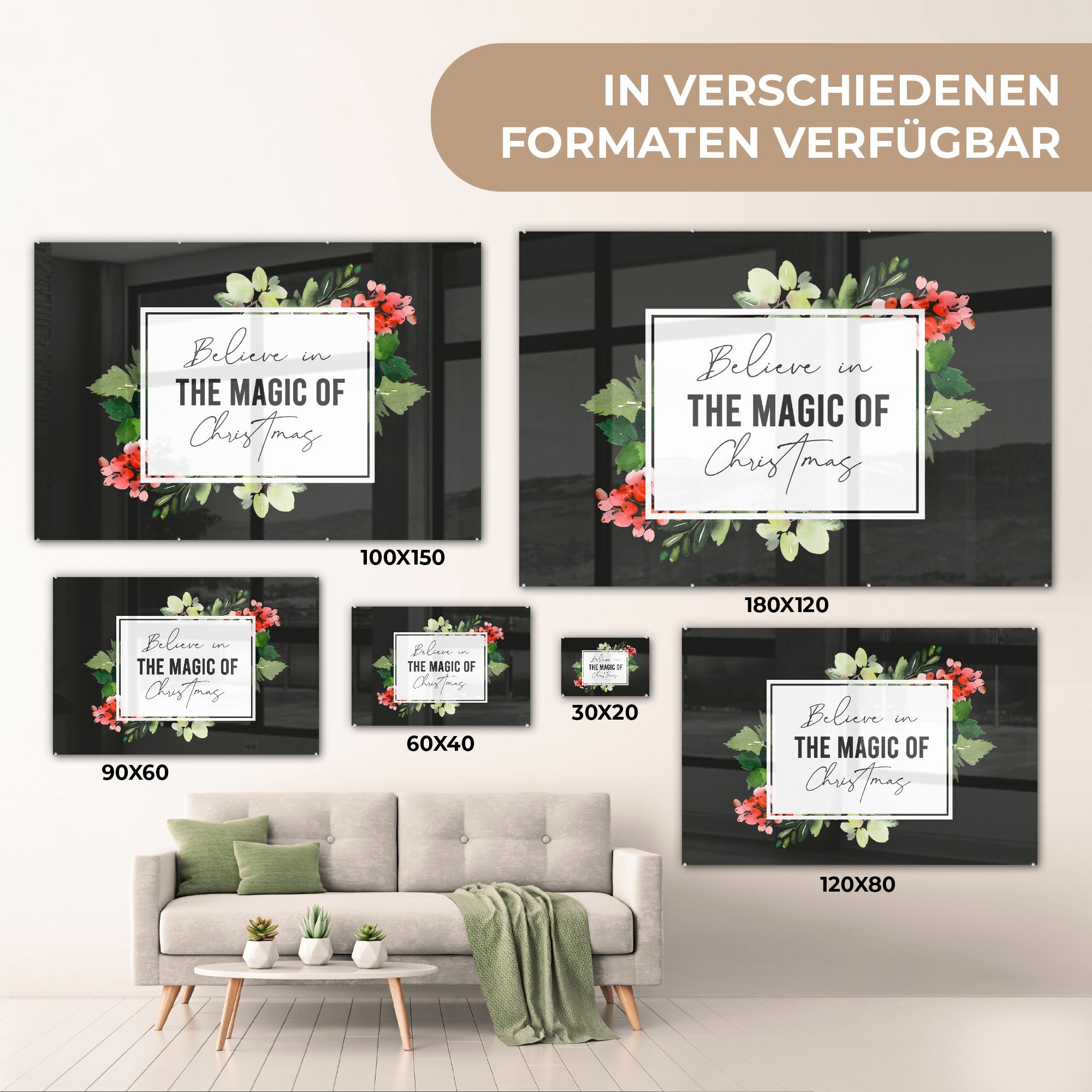 MuchoWow Acrylglasbild Zitat - (1 & Acrylglasbilder St), - Weihnachten Schlafzimmer Magie, Wohnzimmer