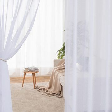 Vorhang 2er Set Voile-Vorhang Vorhänge Gardinen Curtains Voile-Vorhänge, MODFU, Ösen (2 St), halbtransparent, Polyester, Schlafzimmer Ösenvorhang 4CM Ösen ohne Haken