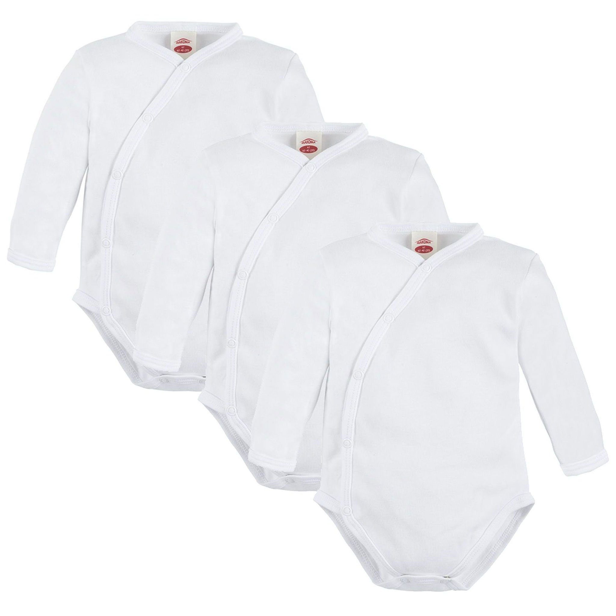 Makoma Langarmwickelbody Baby Body Wickelbody für Neugeborene Jungen & Mädchen (Spar-Set, 3-tlg., 3er-Pack) 100% Baumwolle Weiß