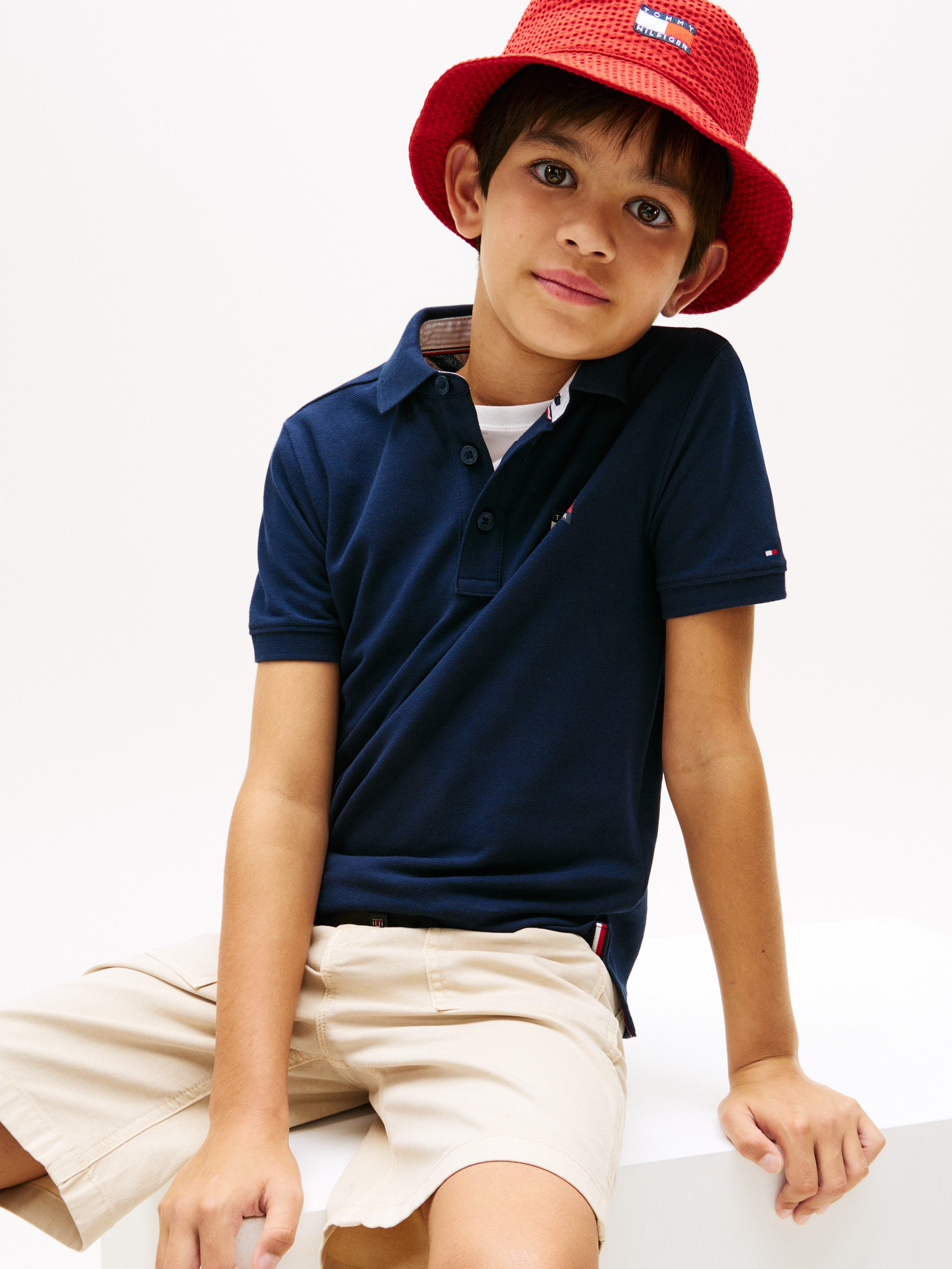 Tommy Hilfiger Poloshirt WAVY FLAG POLO ITHICA PLACKET SHORT SLEEVE Kinder bis 16 Jahre, Baumwoll-Piqué, regular fit