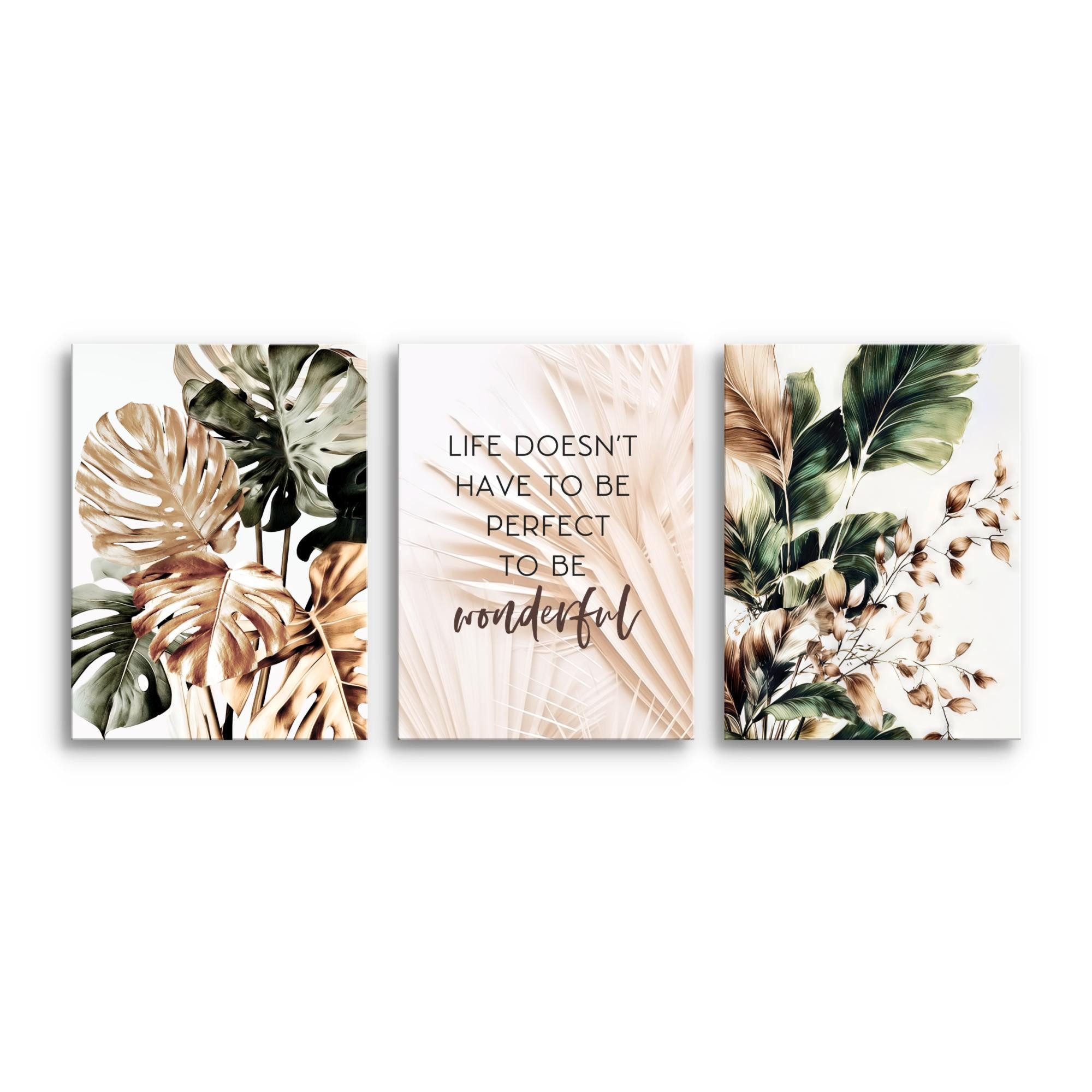 Novart Wandbild Wandbilder Boho Wohnzimmer Schlafzimmer Landhaus Deko, Blätter