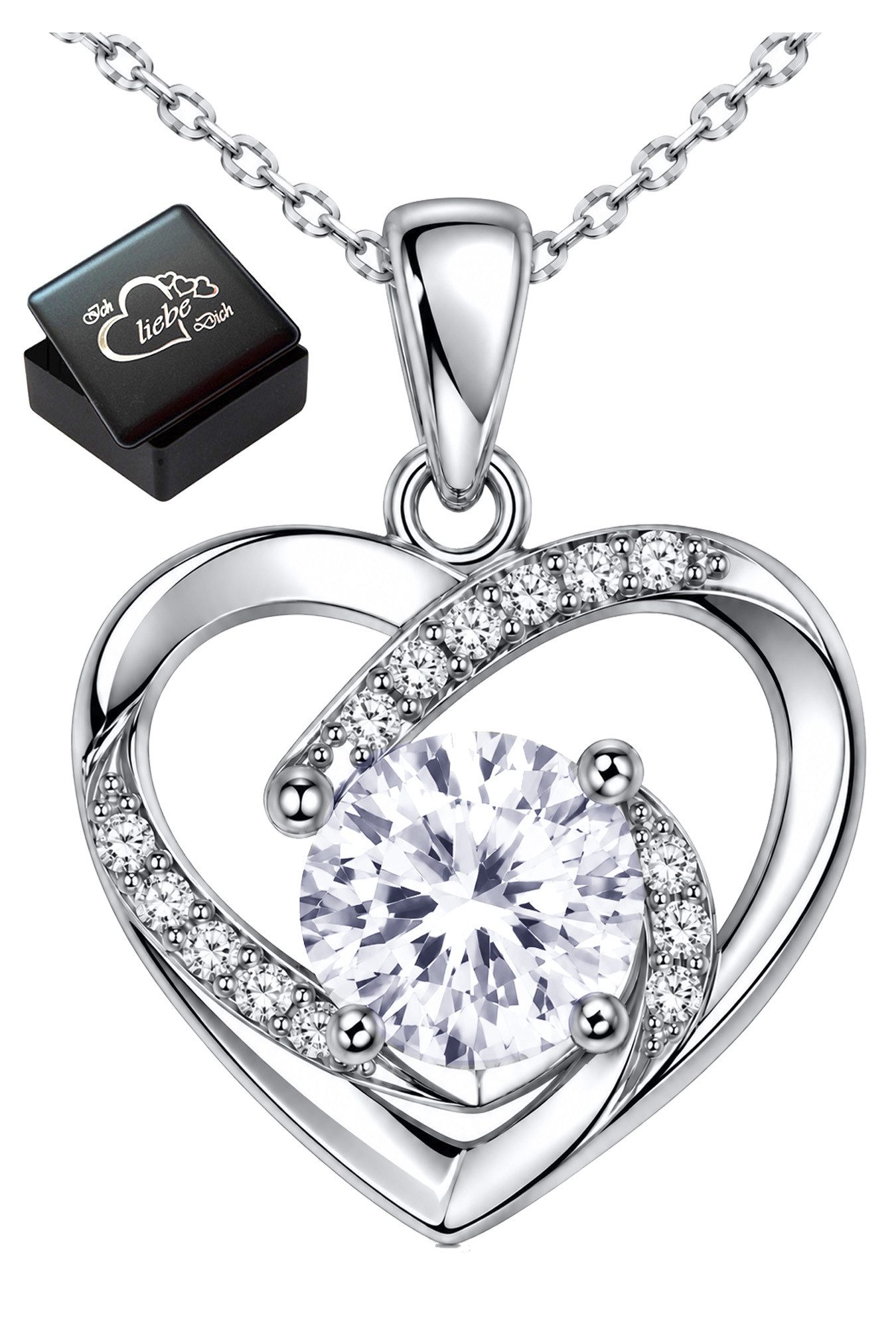 Limana Herzkette funkelnder Herz Schmuck Damen 925 Silber – Zirkonia Pavé & Solitär (inkl. Dose), Geburtstag Jahrestag Hochzeitstag Weihnachten Muttertag Valentinstag