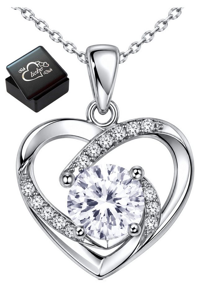 Limana Herzkette funkelnder Herz Schmuck Damen 925 Silber – Zirkonia Pavé & Solitär (inkl. Dose), Geburtstag Jahrestag Hochzeitstag Weihnachten Muttertag Valentinstag