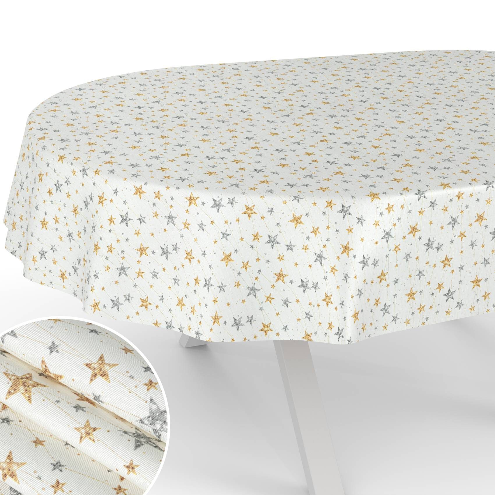 ANRO Tischdecke pflegeleicht Weihnachten Tischtuch Christmas Strene Tischwäsche (Einzelstück 1-tlg), Schutz-Beschichtung wasserabweisend Oval 160x140cm