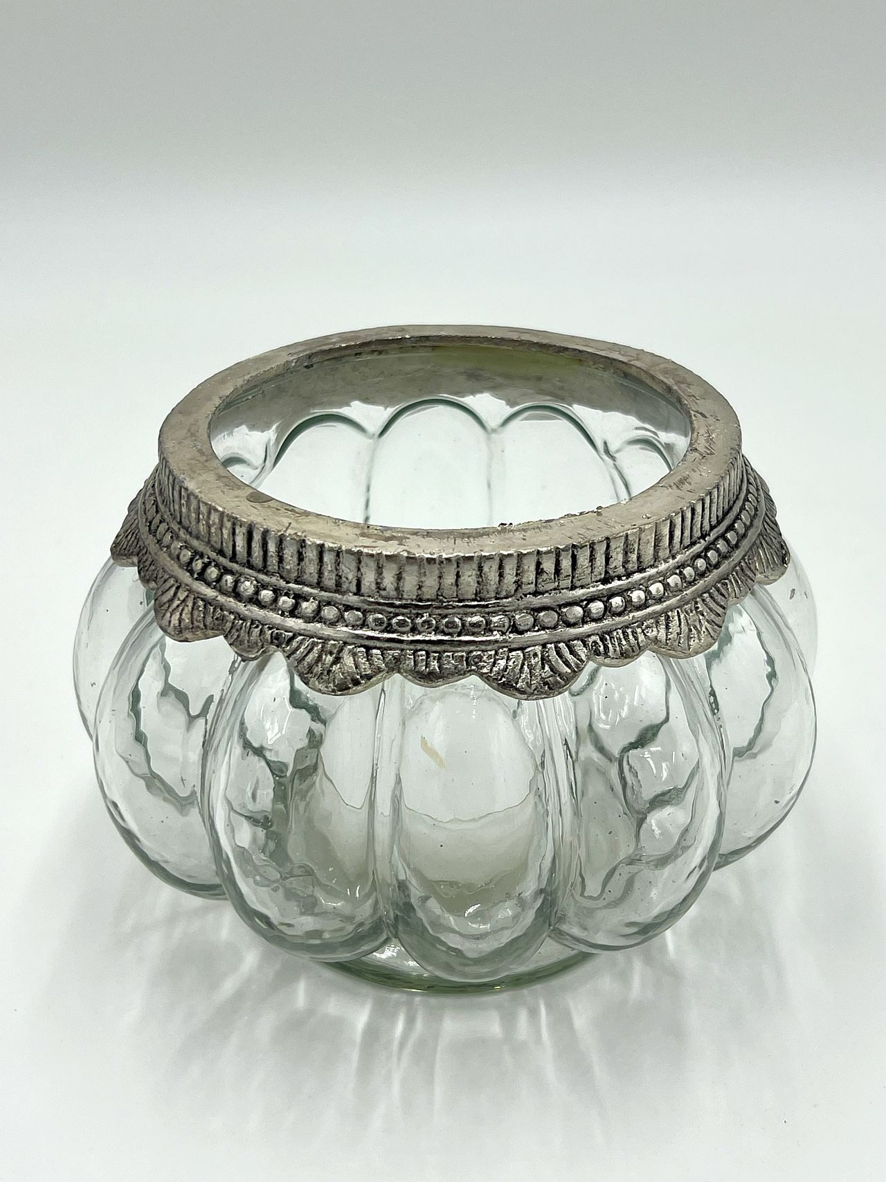 Small-Preis Windlicht Vintage Glas mit Metallrand auch für Maxi Teelichte Ø 15 x 13 cm (1 St)