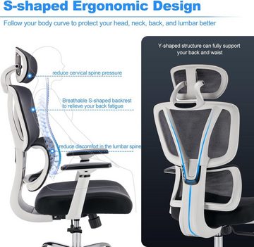 BRTHORY Bürostuhl (Bürostuhl ergonomisch: Schreibtischstuhl mit verstellbarem Sitz), Ergonomischer Bürostuhl, verstellbare Lendenwirbelstütze/3D-Armlehnen