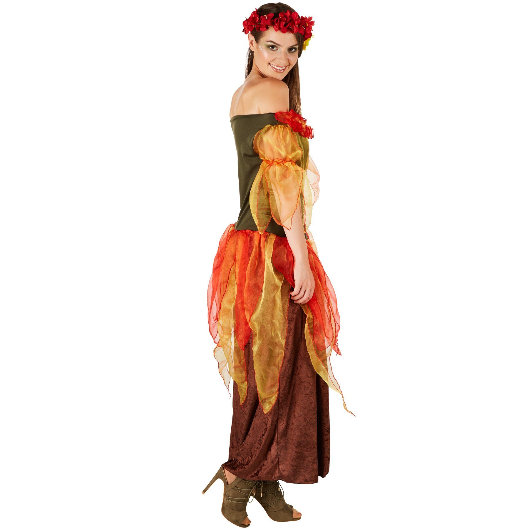 dressforfun Kostüm Elfe/Fee, in bunt, Das lange Kleid besteht aus mehreren Schichten, Gr. M, Kräftige Farben bringen das Outfit besonders zur Geltung