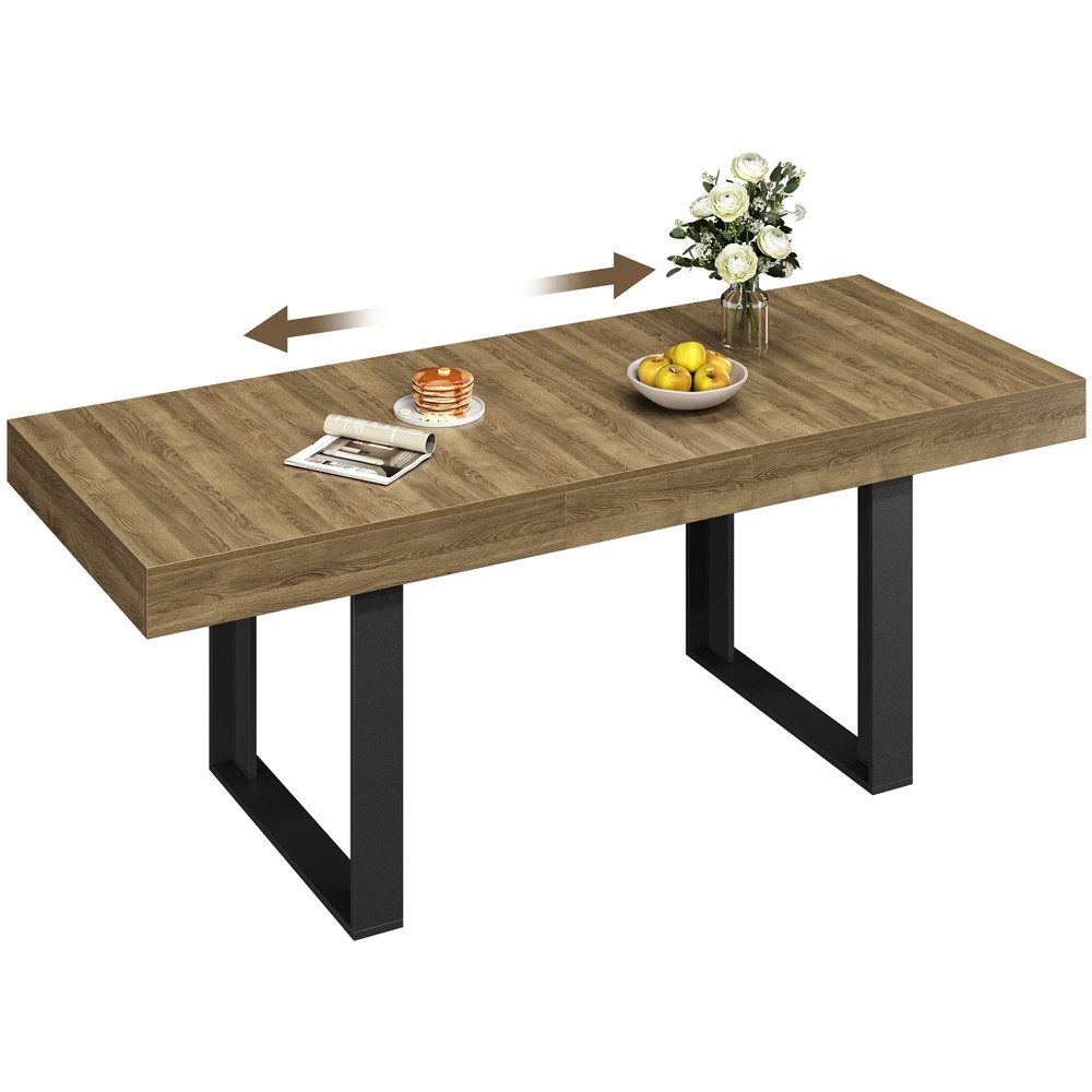 Yaheetech Esstisch Küchentisch ausziehbar 160–200 cm für 6–8 Personen, Esszimmertisch mit erweiterbarer Tischplatte, Metallrahmen