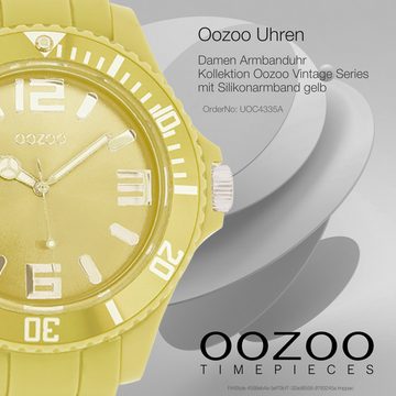 OOZOO Quarzuhr Oozoo Unisex Armbanduhr Vintage Series, Damen, Herrenuhr rund, extra groß (ca. 48mm) Silikonarmband gelb