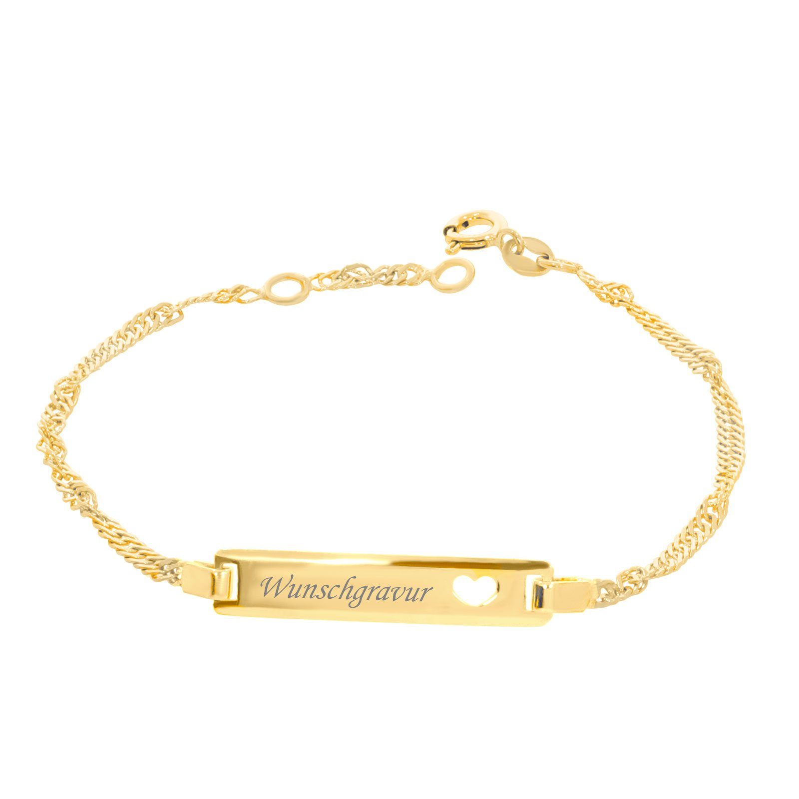 Stella-Jewellery Goldarmband 585 Gelbgold ID Armband mit Herz Singapurkette  (inkl. Etui, 1-tlg), Armkette, Goldarmband