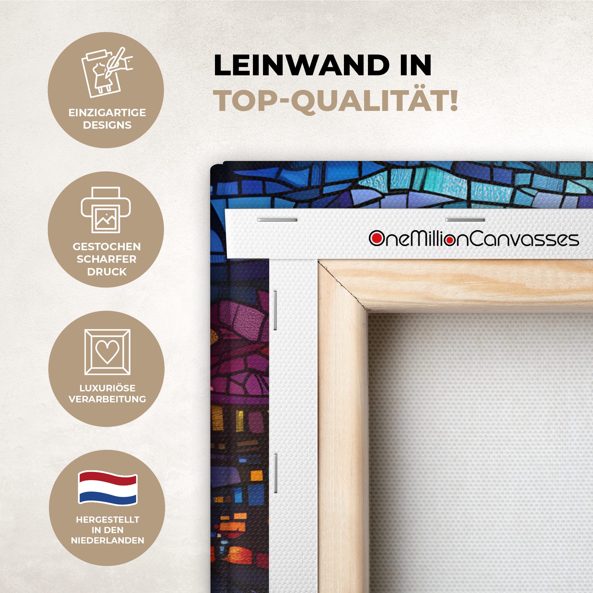 OneMillionCanvasses® Leinwandbild Stadt - Mond - Mosaik - Farbenfroh, Fotodruck (1 St), Wandbild, Deko Schlafzimmer Wohnzimmer Flur 20x20 cm