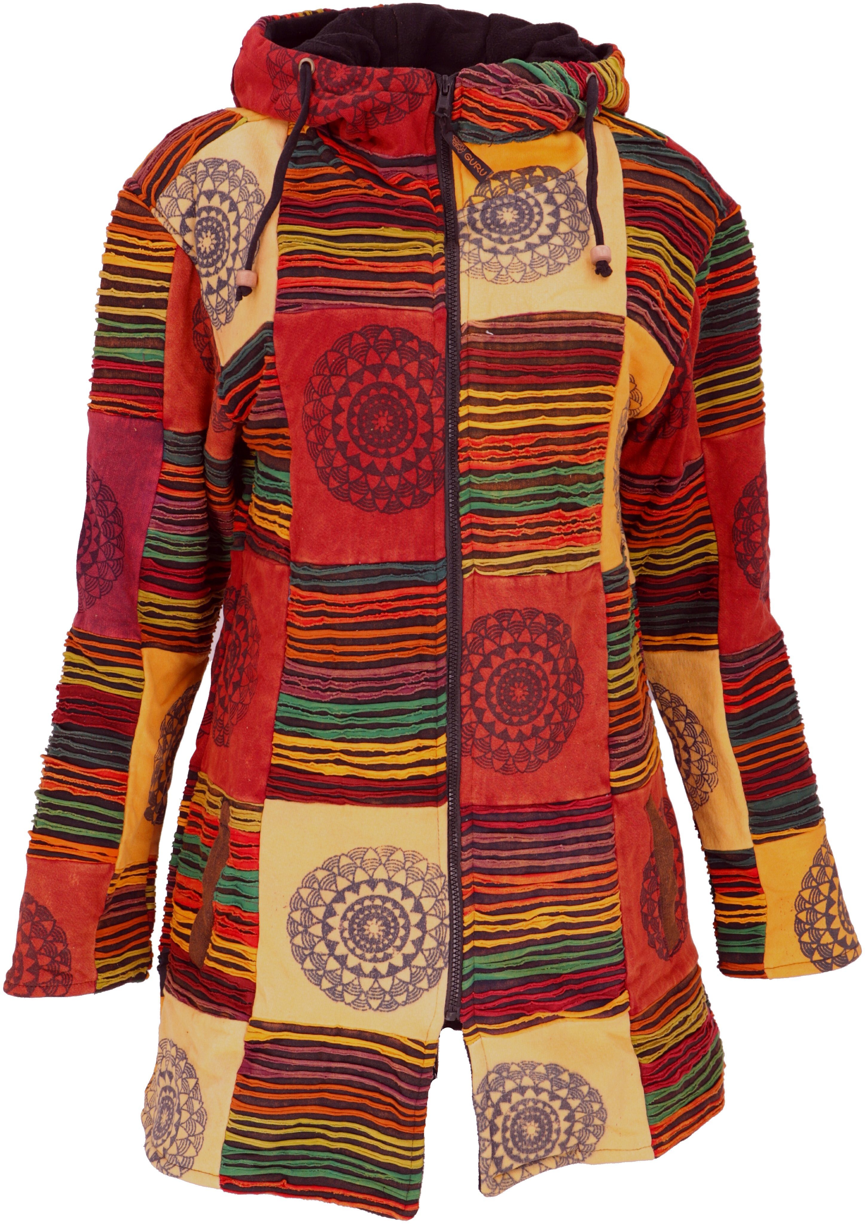 Guru-Shop Langjacke Goa Patchwork Kurzmantel, Boho Hippie Jacke -.. alternative Bekleidung