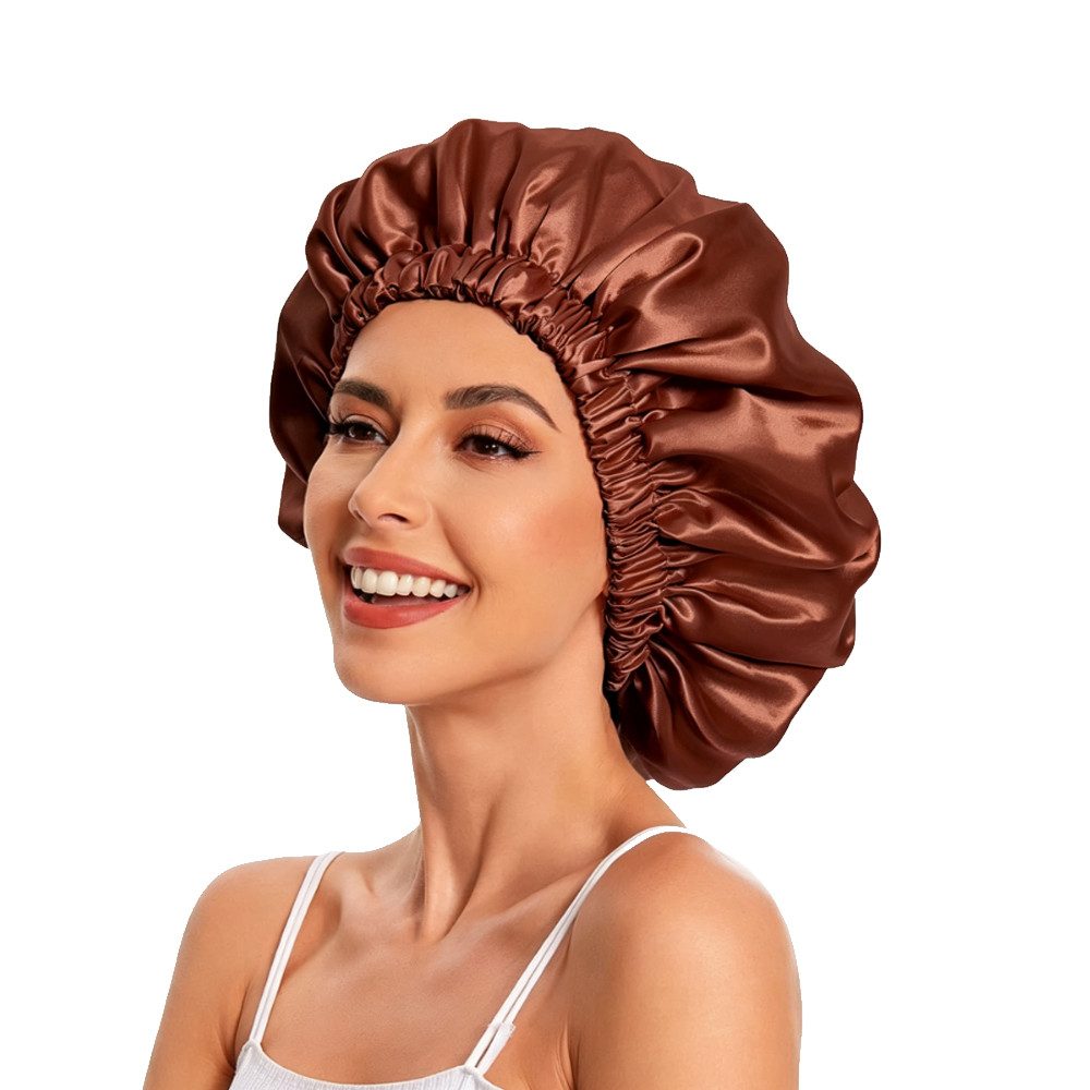 AFKSMILE Duschhaube Verstellbare Duschhauben, Doppelschichtige Satinhaube, Atmungsaktive, Nacht Schlaf Mütze mit Gummiband, Schützt vor Frizz und Haarschäden