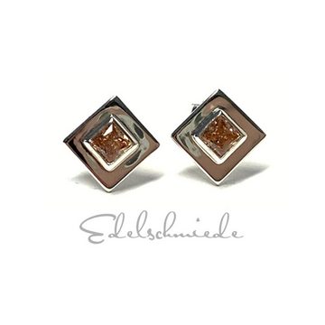 Edelschmiede925 Ohrstecker-Set Ohrstecker 925 Silber eckig Zirkonia beige poliert 8 x 8mm