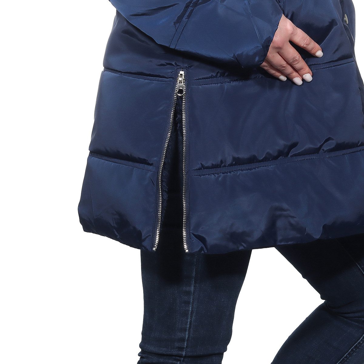 Aurela Damenmode Winterjacke Steppjacke warme Damen Kurzmantel Parka abnehmbare Kapuze, vollständig mit Teddyfell
