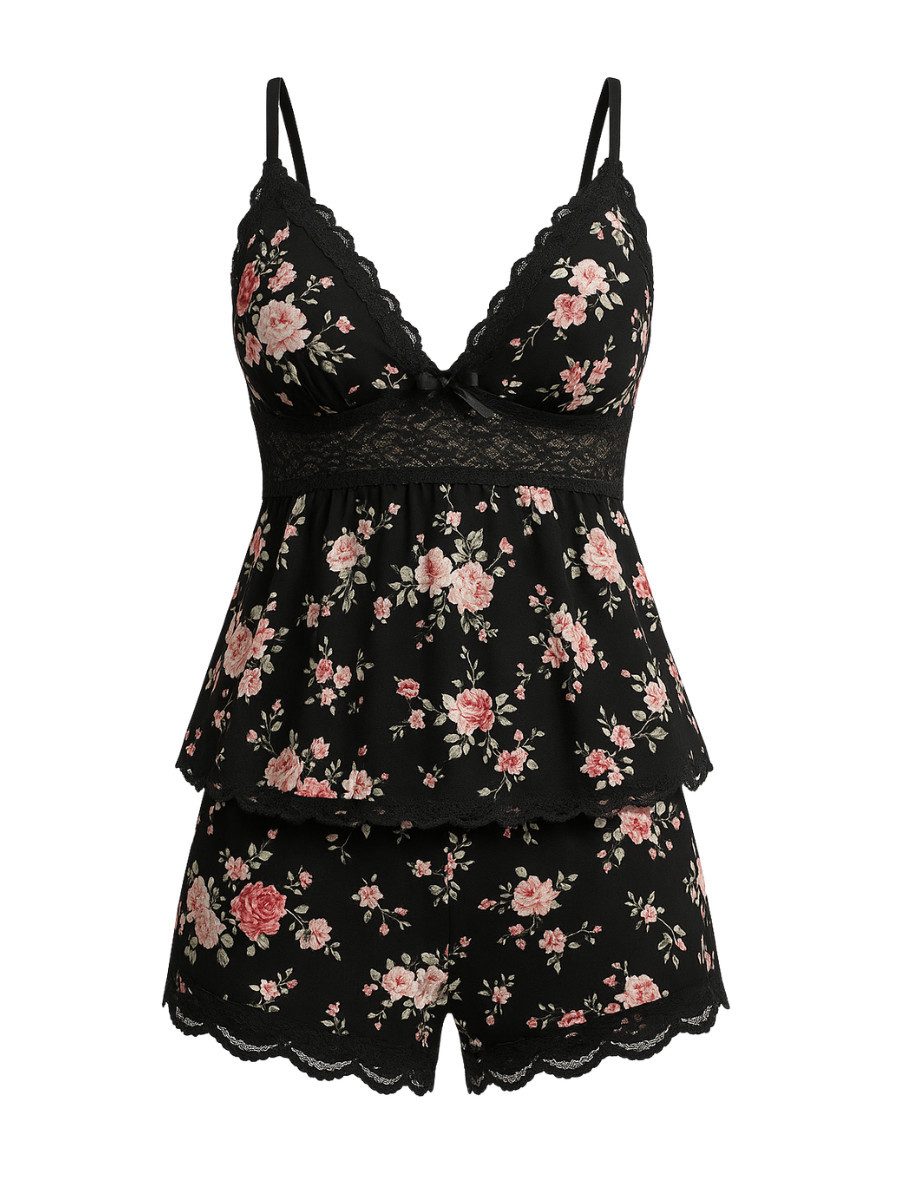 Elegant Love Shorty Pyjama-Set mit Blumendruck – Damen Nachtwäsche & Lounge günstig online kaufen