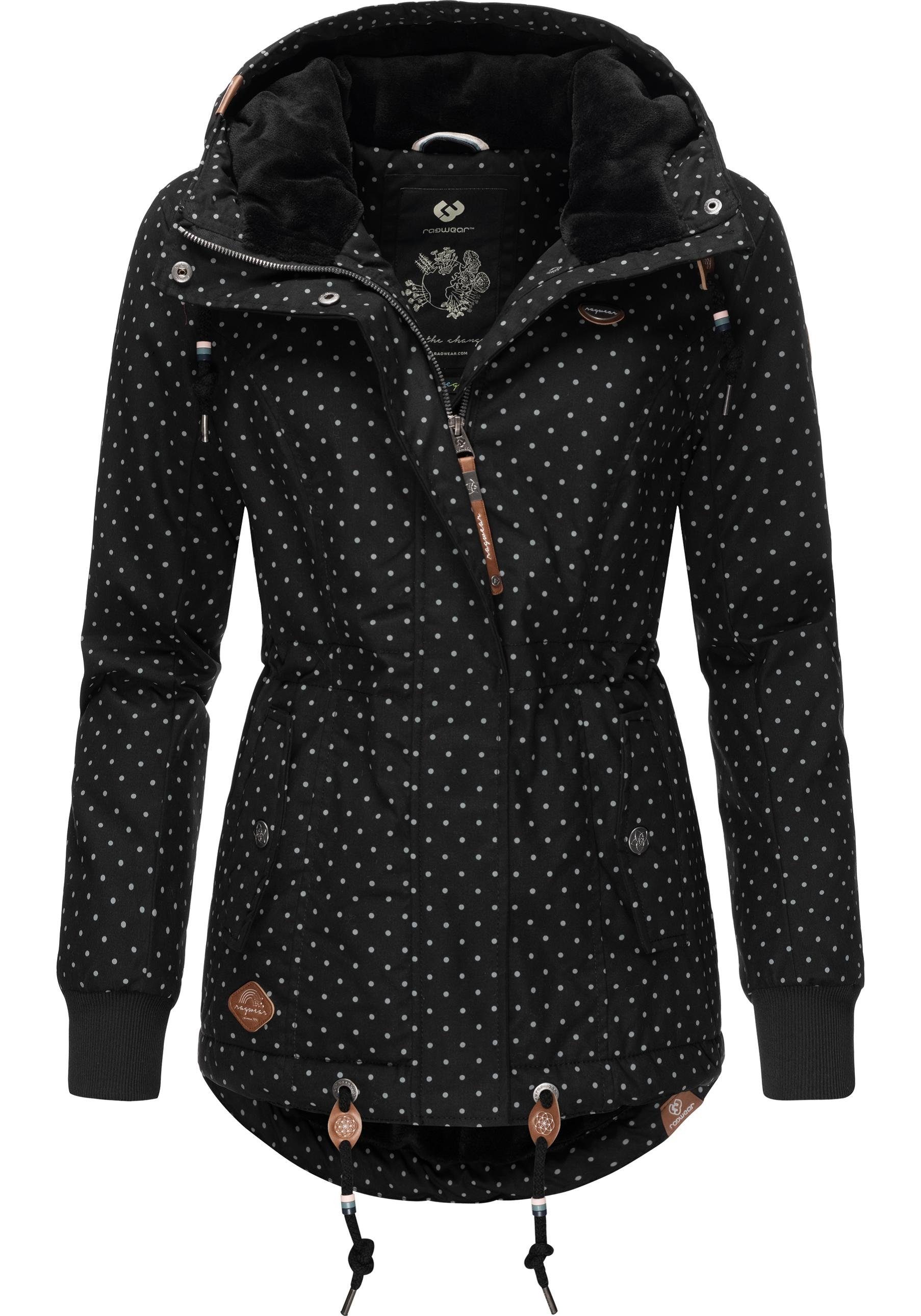 Winter mit Winterjacke Outdoorjacke Danka Kapuze black stylische Ragwear Dots Intl.