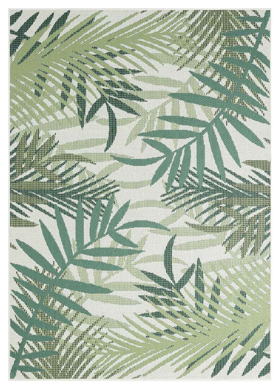 Vimoda Outdoorteppich Teppich wasserresistent In- und Outdoor Kurzflor Palmen Muster, Rechteckig, Höhe: 4.5 mm, Outdoorteppich Grün & Schwarz für Terrasse Balko schnell trocknend