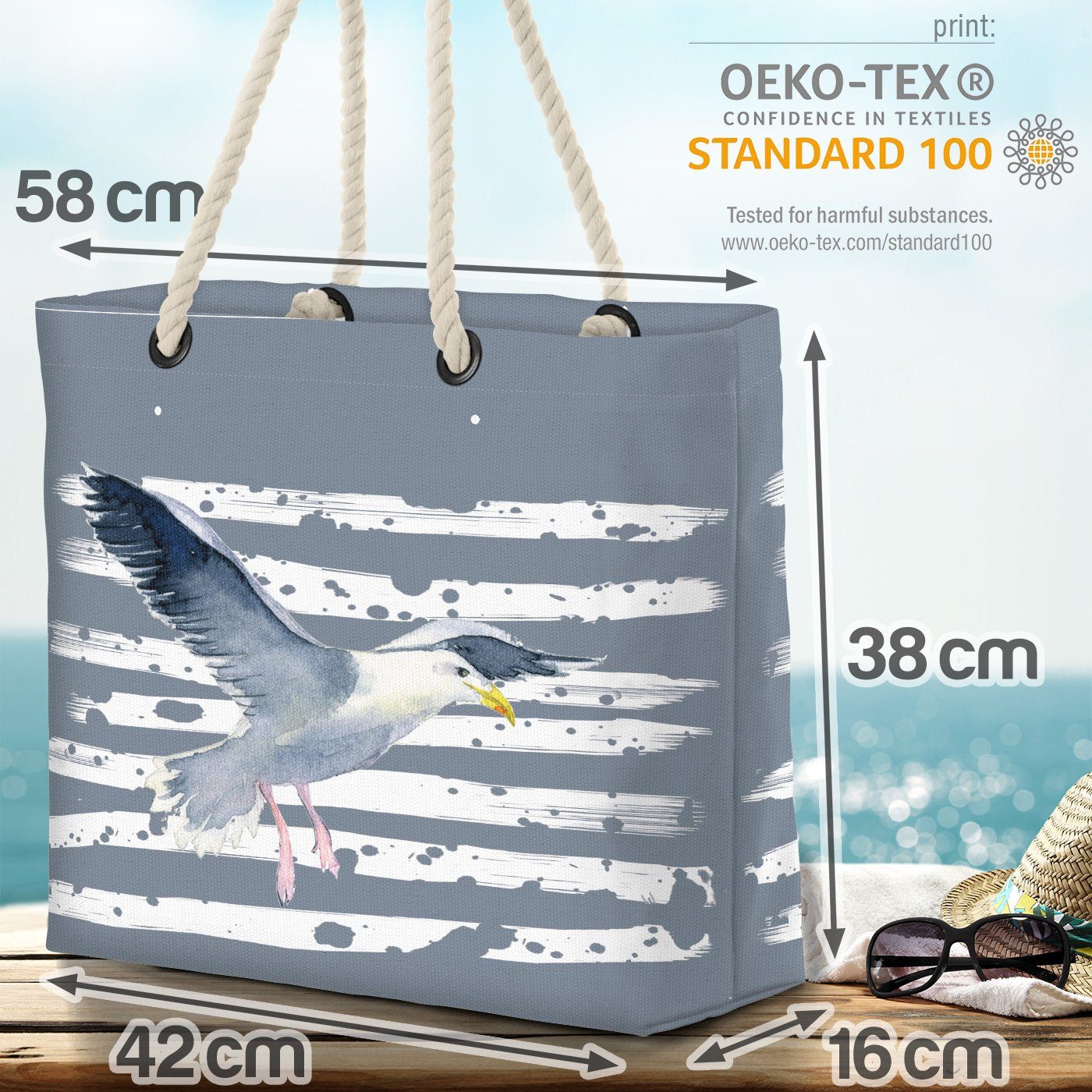 grau Möwe Vogel VOID Nordsee Meer Strandtasche (1-tlg), Vogel Urlaub