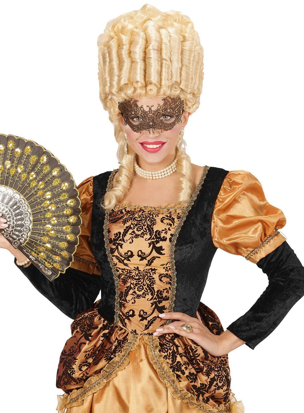 Widdmann Verkleidungsmaske Spitzenmaske schwarz-gold, Venezianische Augenmaske aus Stoff