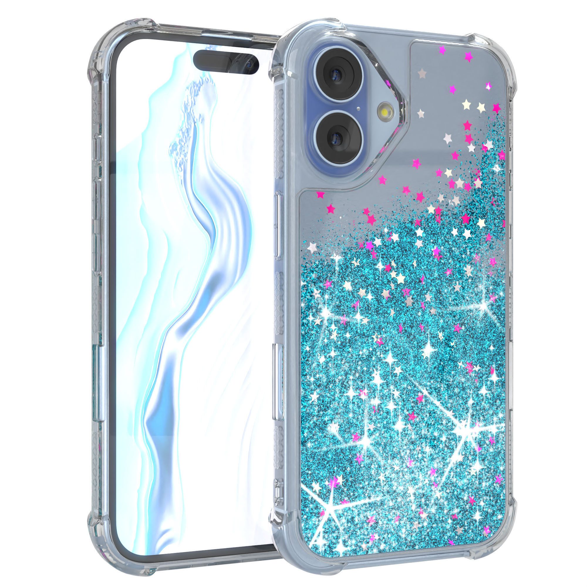 EAZY CASE Handyhülle Liquid Glittery Case für Apple iPhone 17 6,3 Zoll, Gloss Slimcover Girly Backcover Bling Phone Case kratzfeste Cover Blau
