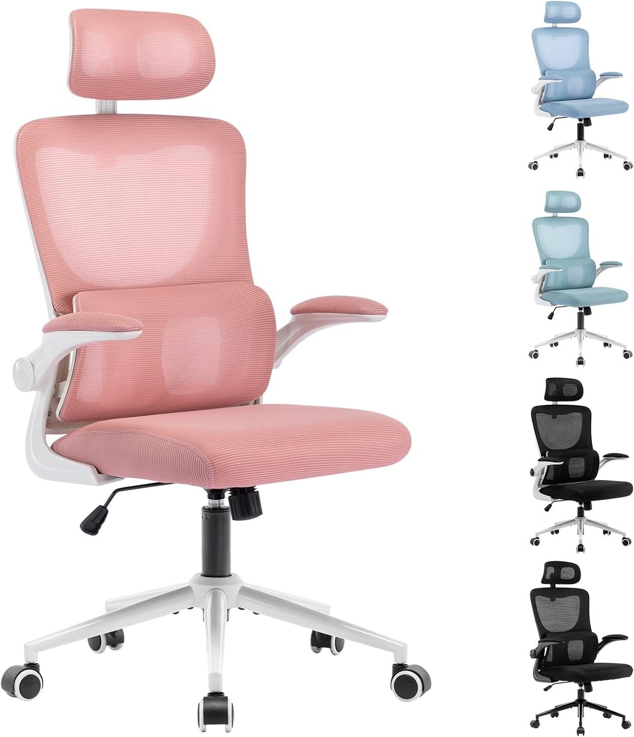 LIYURUI Bürostuhl (Stuhl mit 136Kg Büro,Verstellbarer Kopfstütze Schreibtischstuhl hochklappbarer atmungsaktiv Armlehne), Lordosenstütze/gepolsterter mit