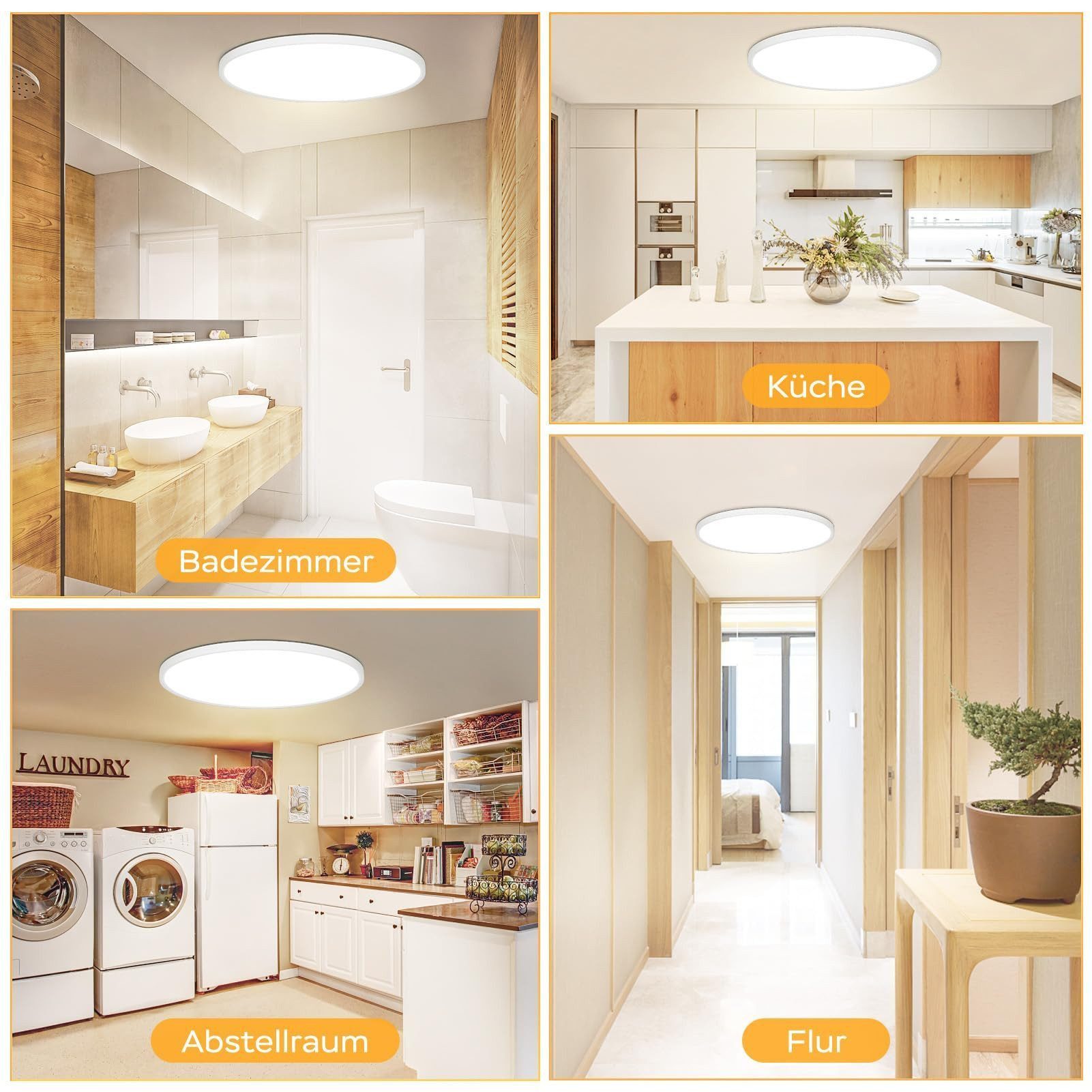 JDONG LED Deckenleuchte Flach Rund Ø23CM/30CM/40CM/50CM/60CM Deckenlampe, Rund Flach, 4000K Neutralweiß, Lamp für Wohnzimmer Schlafzimmer Küche Balkon Büro Flur