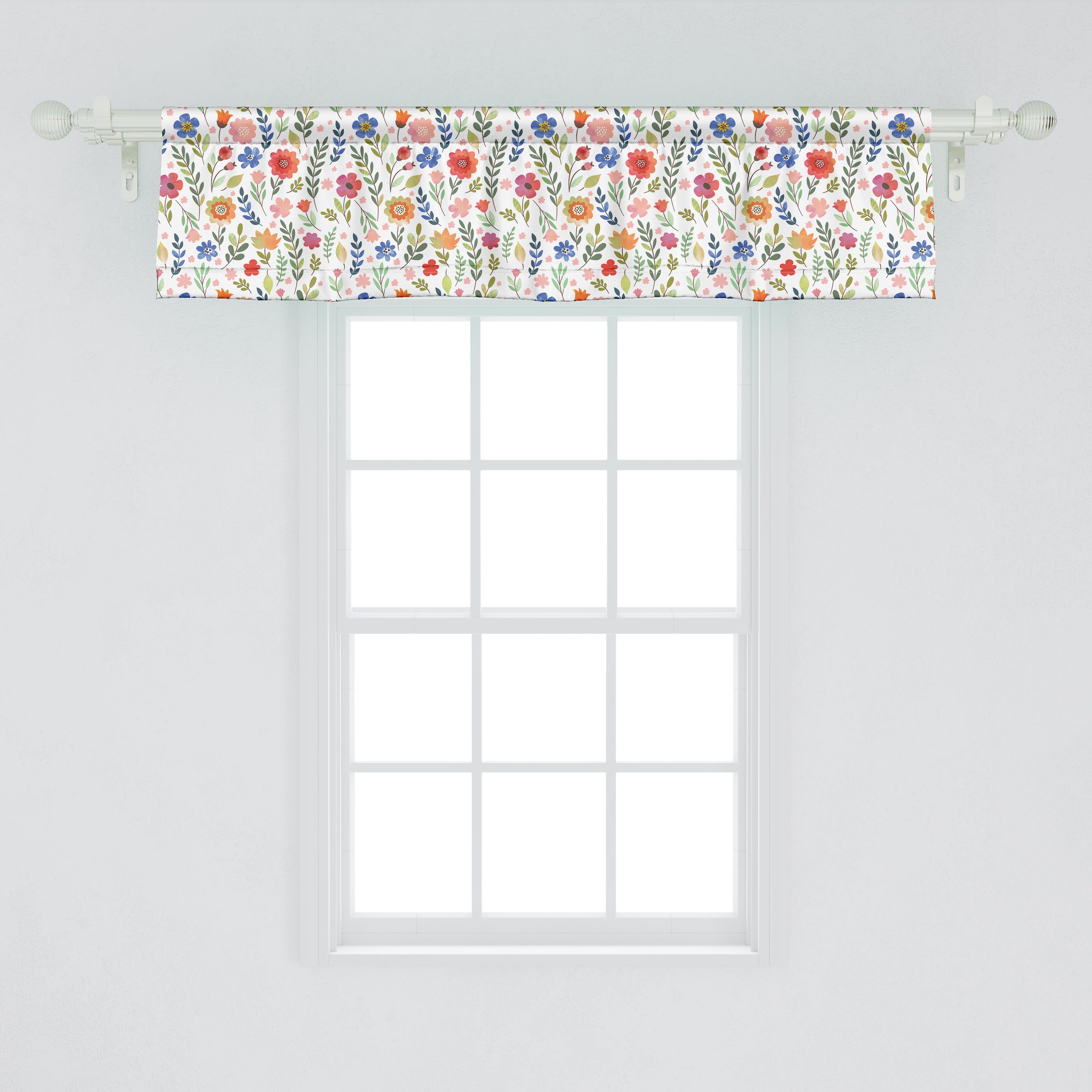 Dekor Volant Weiche Abakuhaus, farbige Küche Schlafzimmer Scheibengardine Vorhang Floret Stangentasche, Microfaser, Blumen für mit