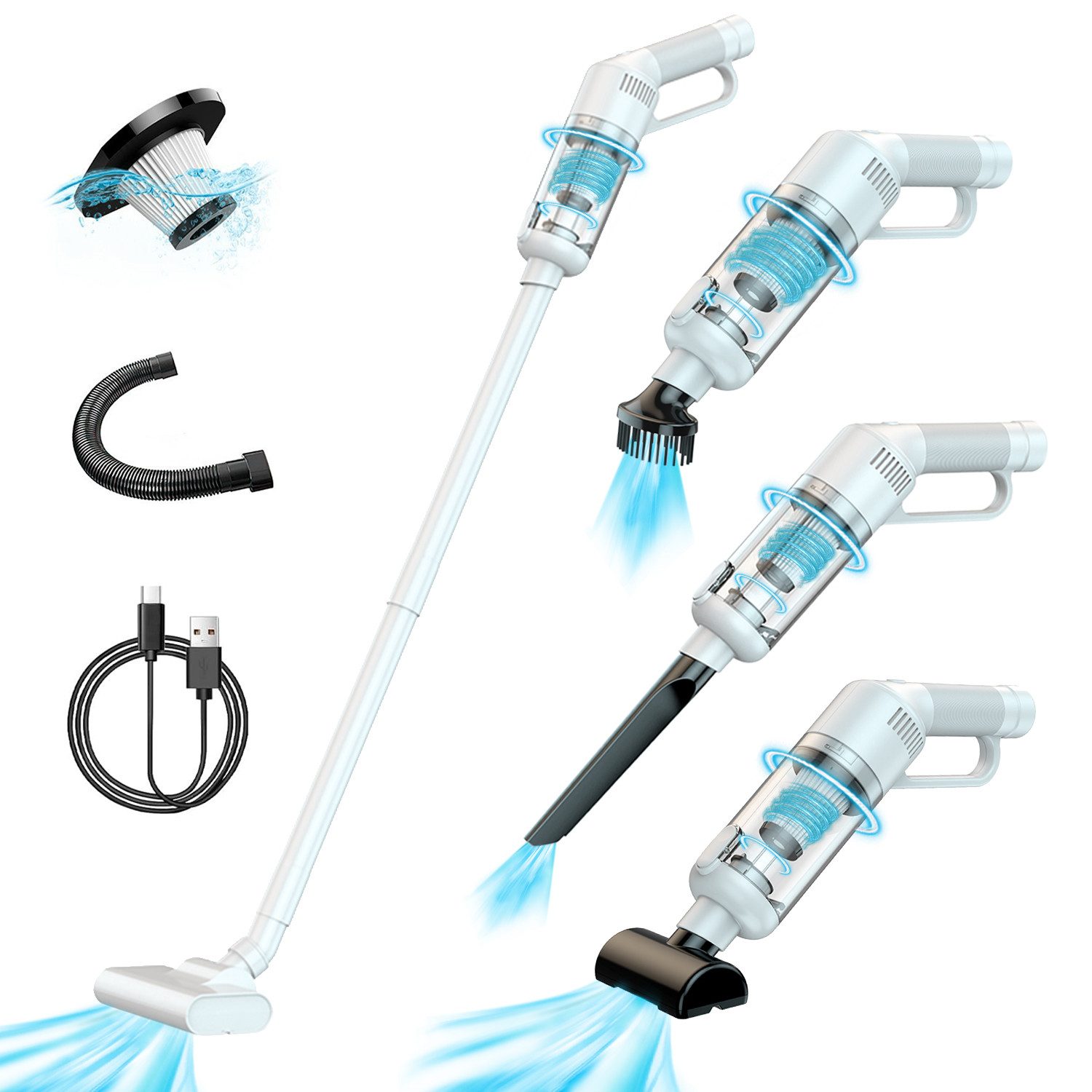 OKWISH Akku-Handstaubsauger Bodenstaubsauger Mini Akkusauger Staubsauger Autostaubsauger, 45,00 W, Beutellos, 4 in 1 Multifunktion 6500Pa Mit 4000mA-Akku Wohnungen Auto