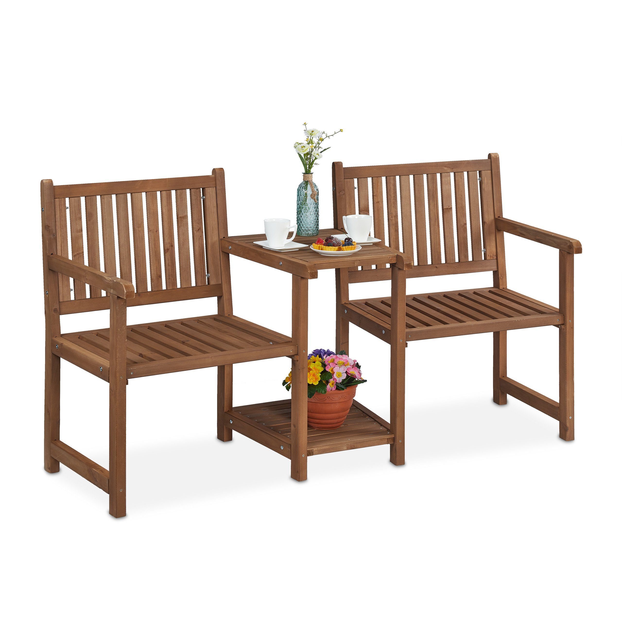 relaxdays Gartenbank Braune Gartenbank mit Tisch günstig online kaufen