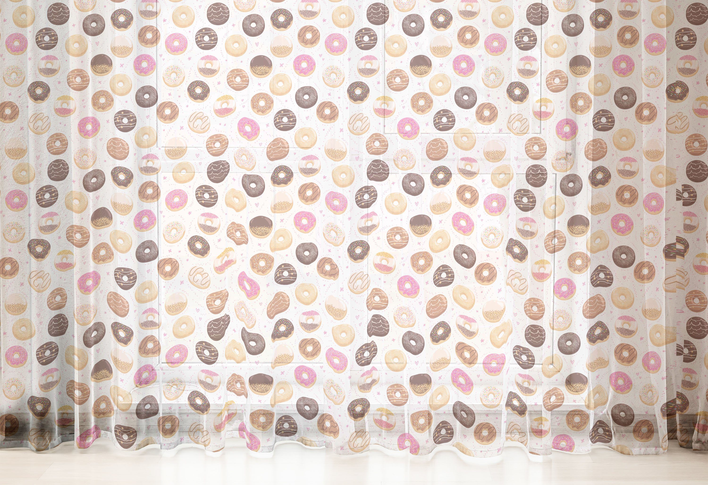 Gardine Donuts Abakuhaus, schiere Hochzeit Drapierung 2 für Panels, Bunte Party Yummy Rosa