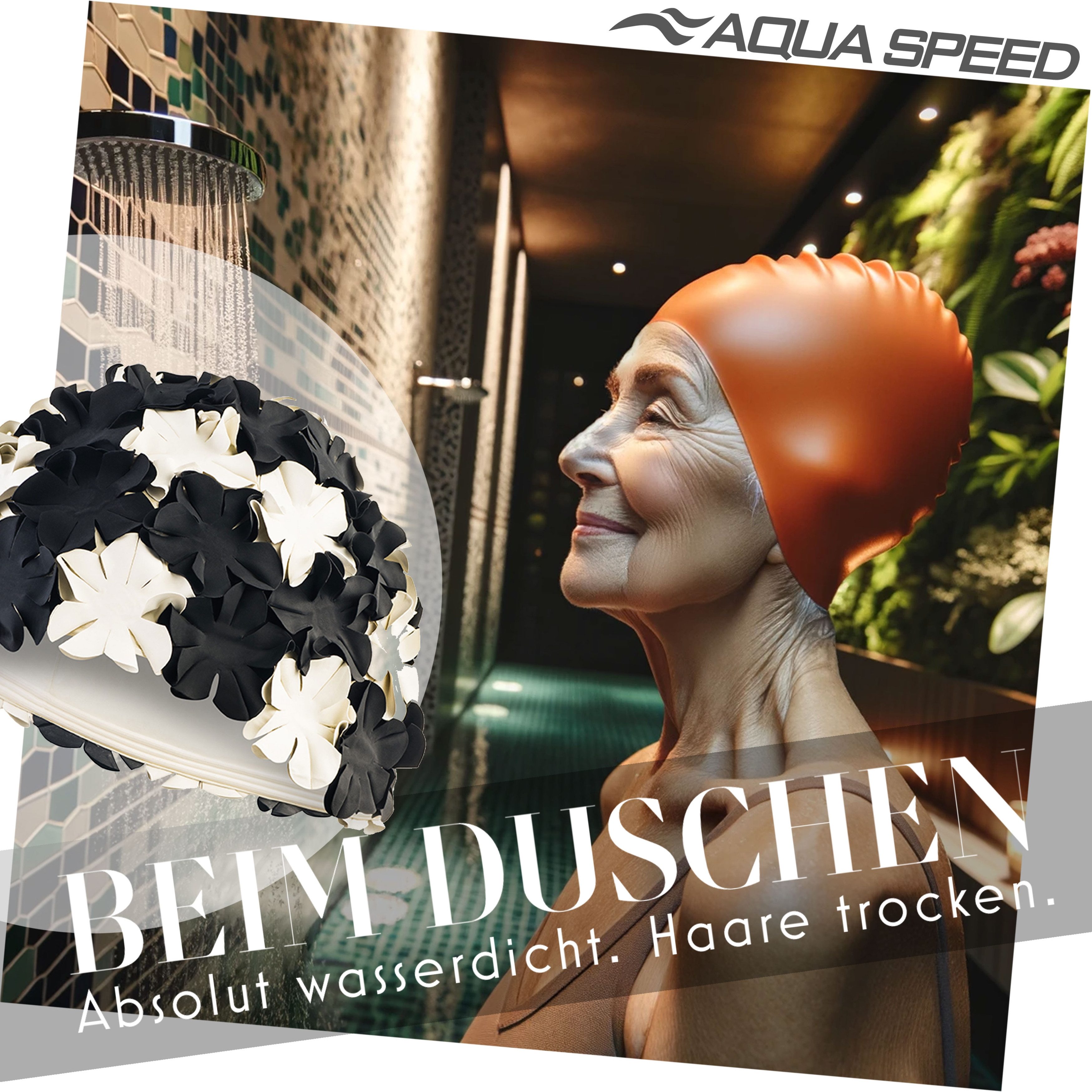 Aqua Speed Badekappe Aqua Speed Bademütze Damen Retro Schwimmkappe Lange Haare