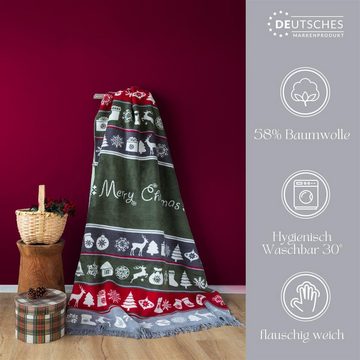 Plaid X-Mas Weihnachsdecke Kuscheldecke Tagesdecke Decke 150x200 cm, SEI Design, Weihnachtsdeko Winter Deko Weihnachten Überwurf