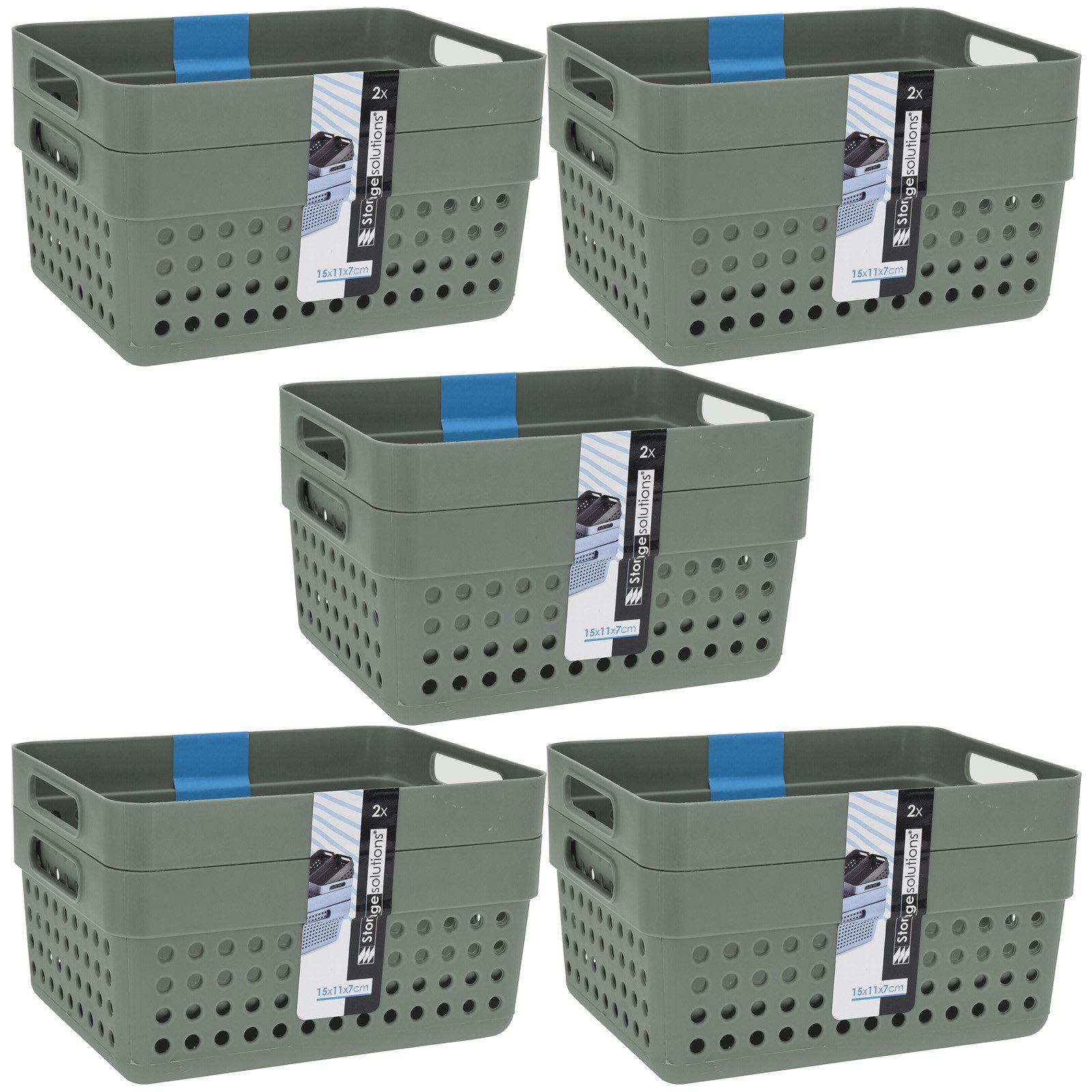 Koopman Aufbewahrungskorb Kleinteilekiste 17x11x7cm Kunststoff 3 Farben 10er Set (10 St), 10tlg, Ordnung, Grün, Tragegriffe, Kunststoff