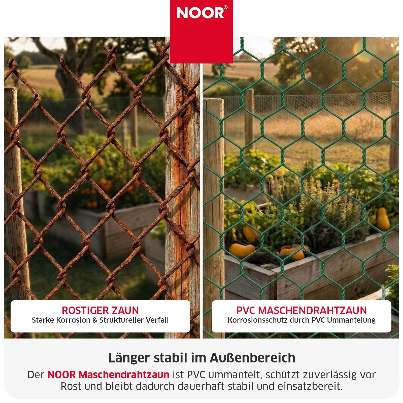 NOOR Volierendraht Maschendrahtzaun - Schutz für Garten & Grundstück, Robuster Drahtzaun - flexibel einsetzbar für Garten & Tierbereiche – Bild 4 von 5