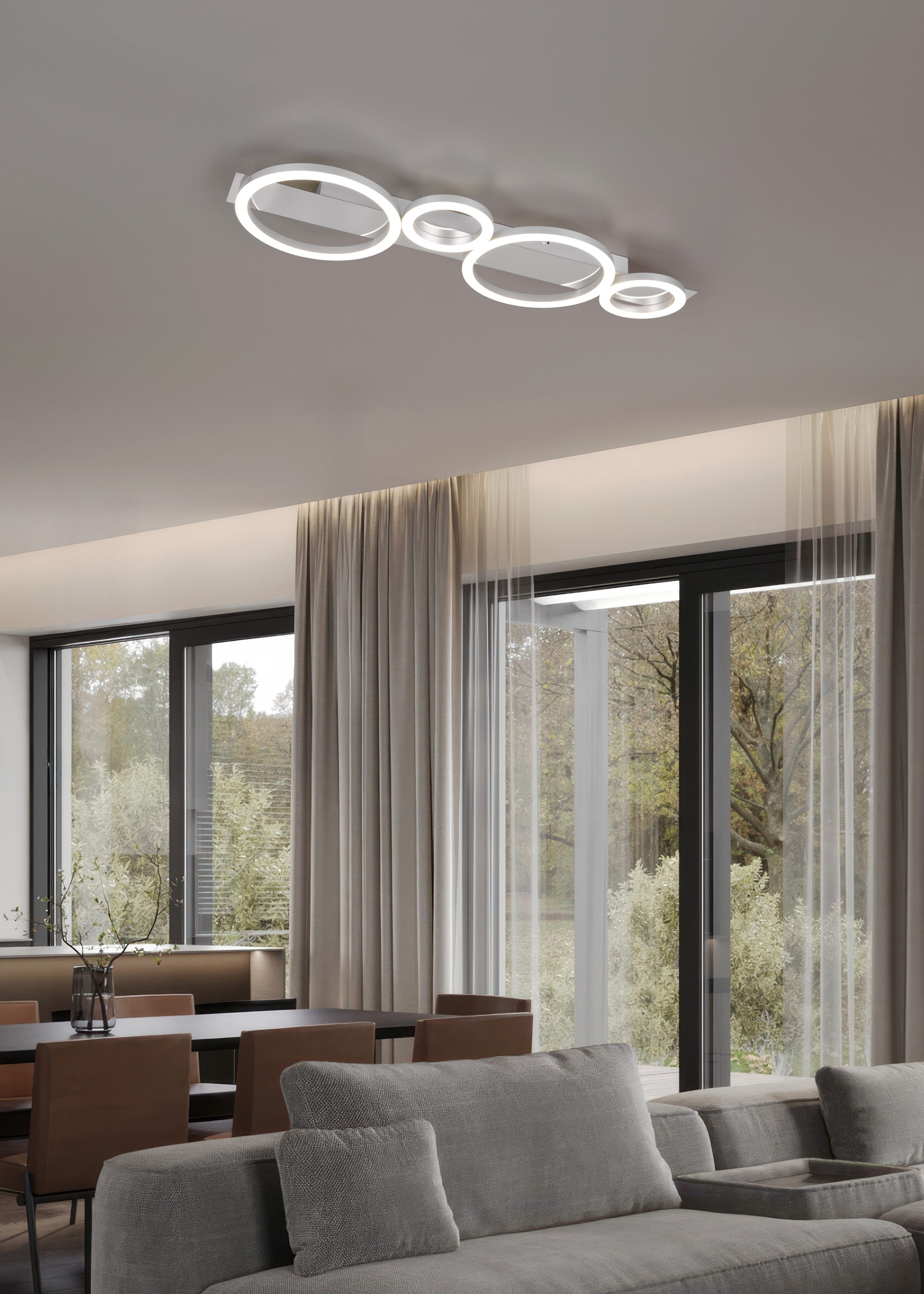 Reality Leuchten LED Deckenleuchte LUMOS, Deckenlampe mit LED Ringen, 26,5W 3300 Lumen 4000K kaltweiß, LED fest integriert, Kaltweiß, als Wandlampe oder Deckenlampe montierbar, B/H/T: 72 x 23 x 5,5 cm