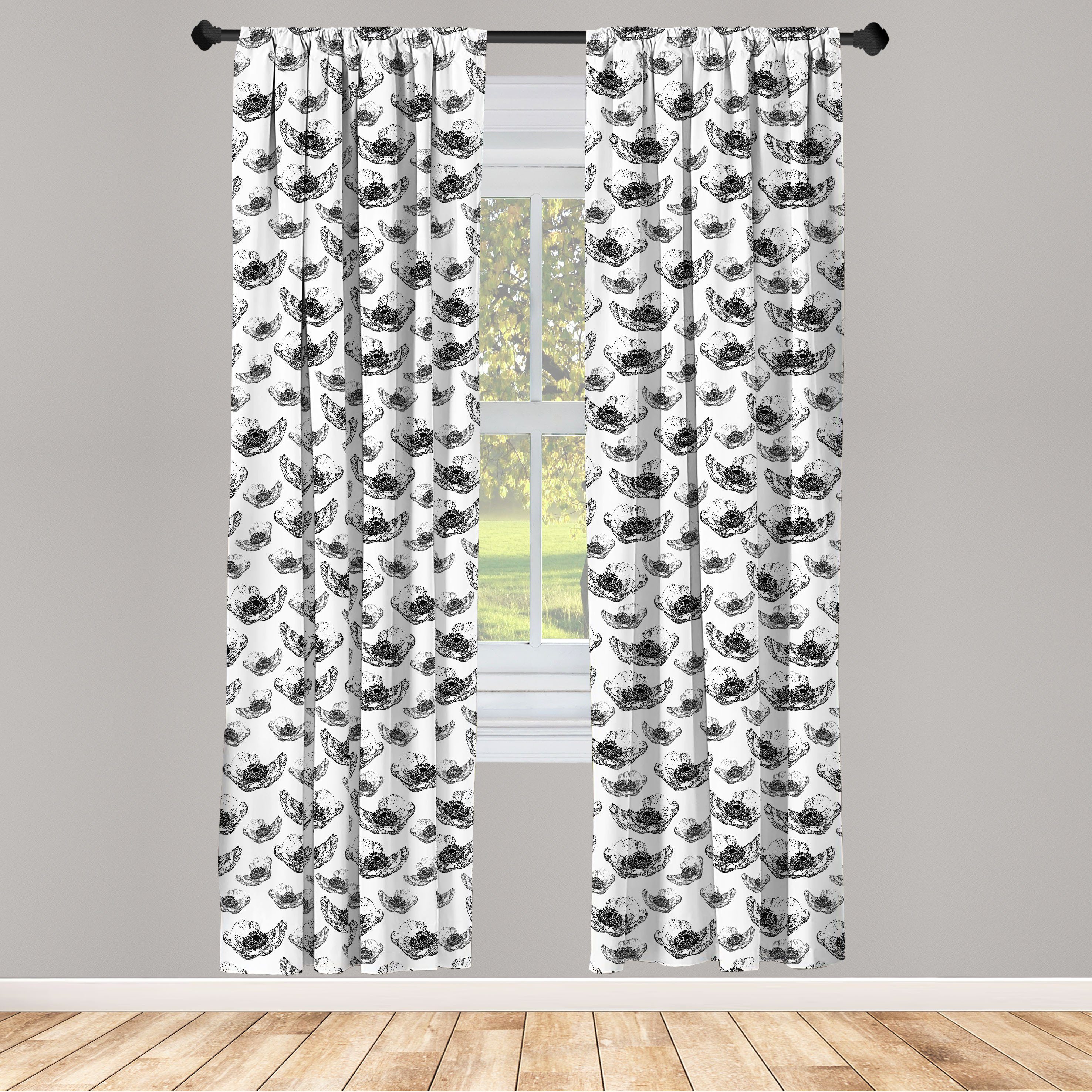 Gardine Vorhang für Wohnzimmer Schlafzimmer Dekor, Abakuhaus, Microfaser, Botanisch Dotwork Anemone Blumen